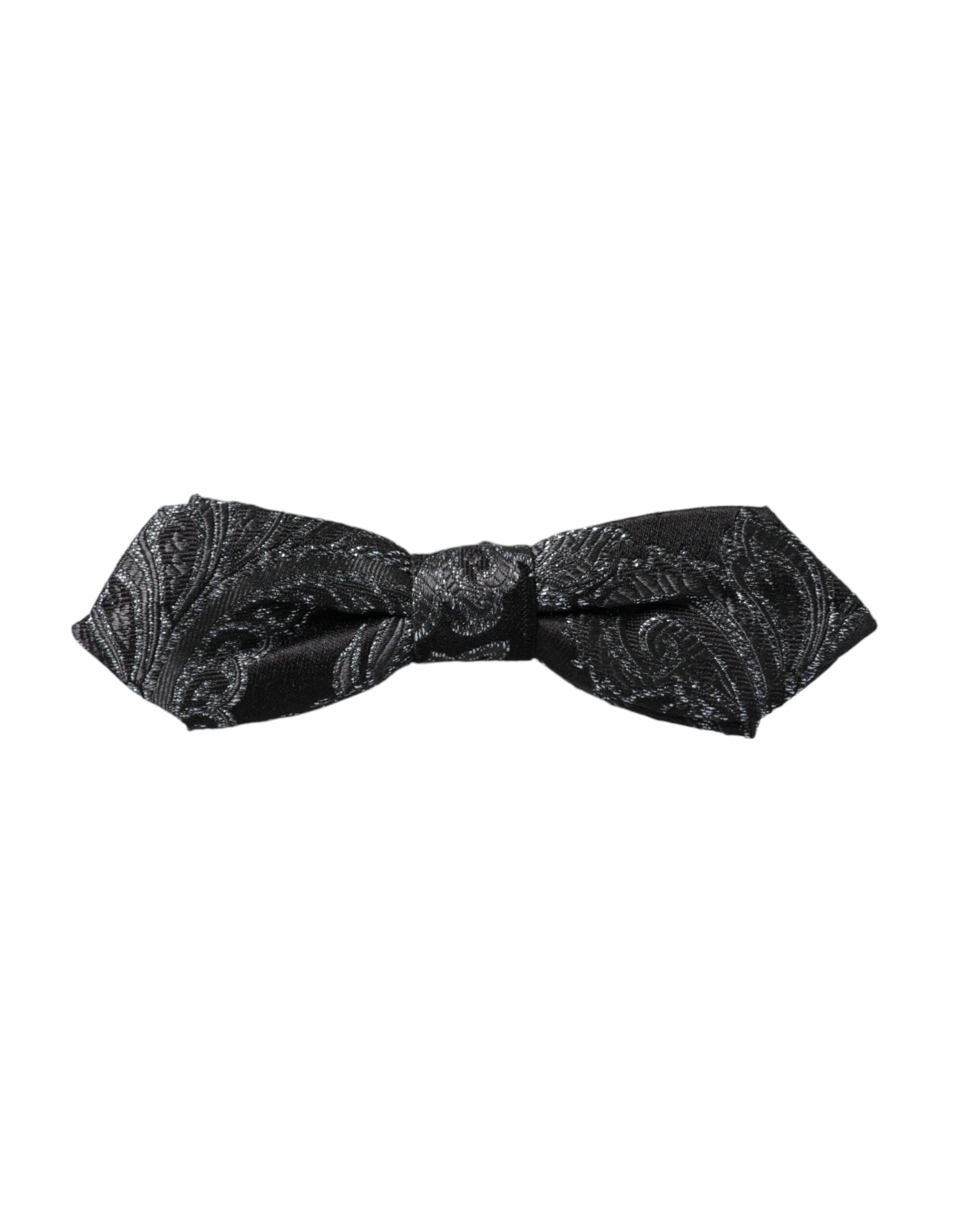 Dolce & Gabbana Black Silk Jacquard Adjustable Neck Men Bow Tie - Maison Luxe