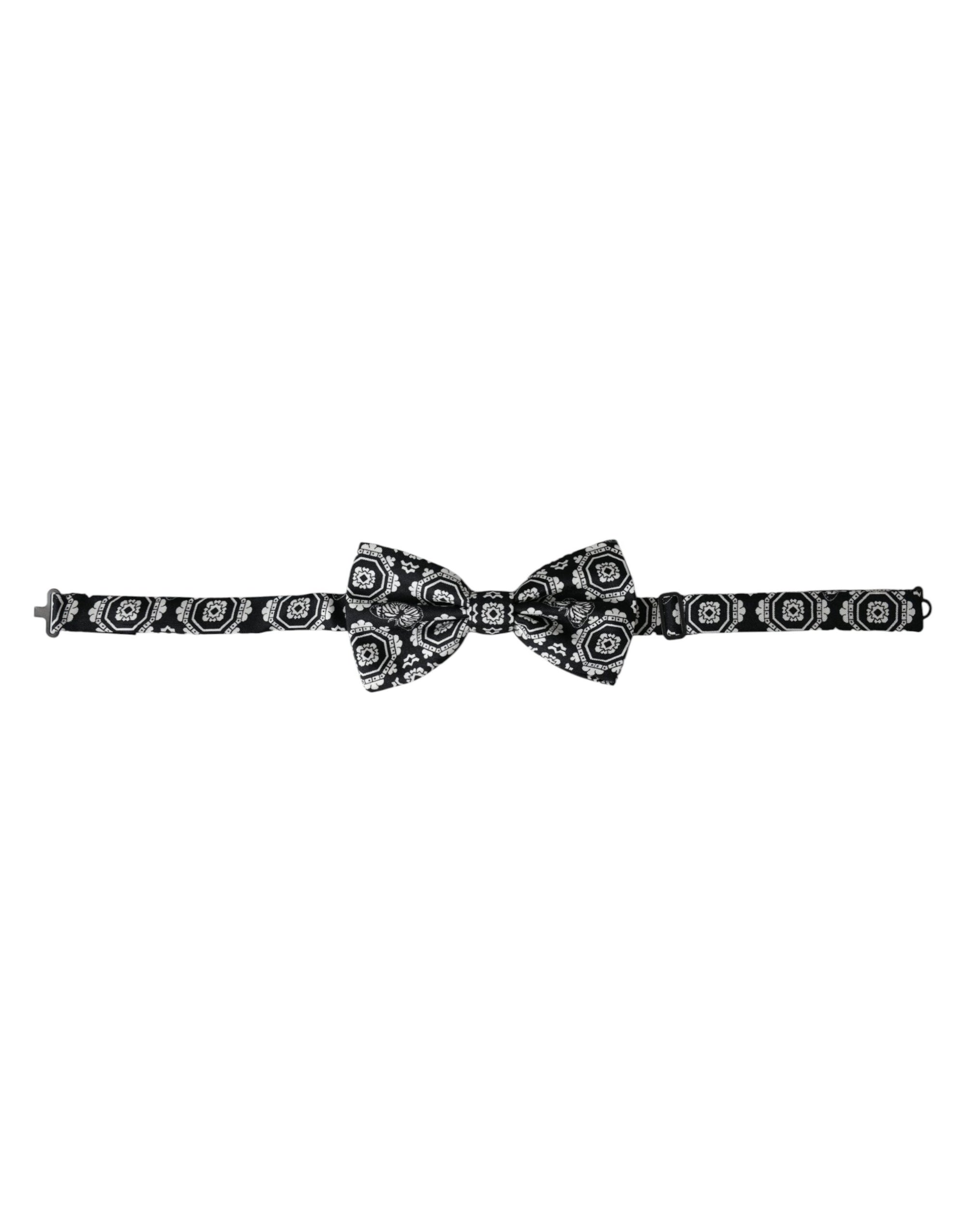 Dolce & Gabbana Black White Printed Adjustable Neck Men Bow Tie - Maison Luxe