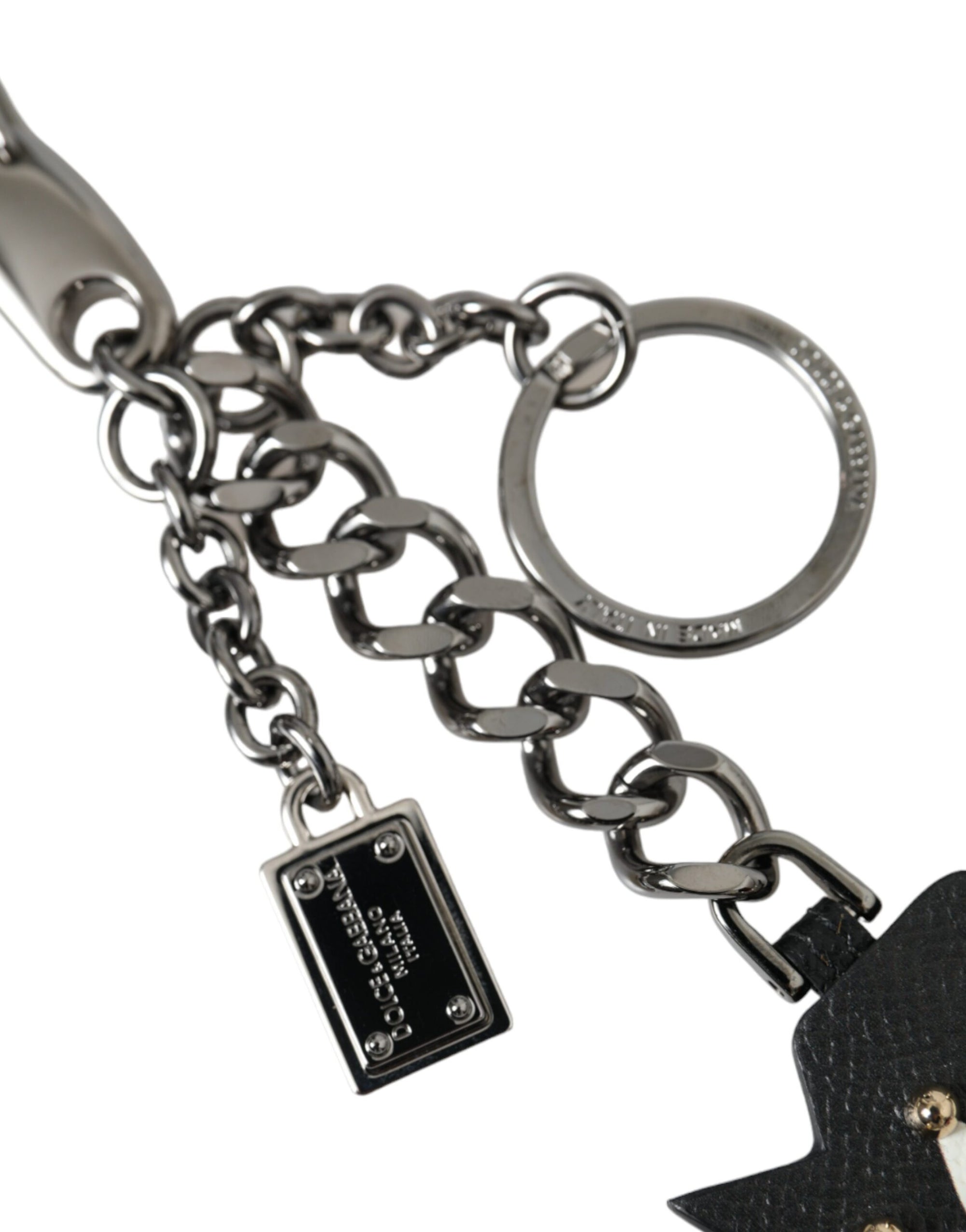 Dolce & Gabbana Black Prince Studs Logo Silver Brass Keychain Keyring - Maison Luxe