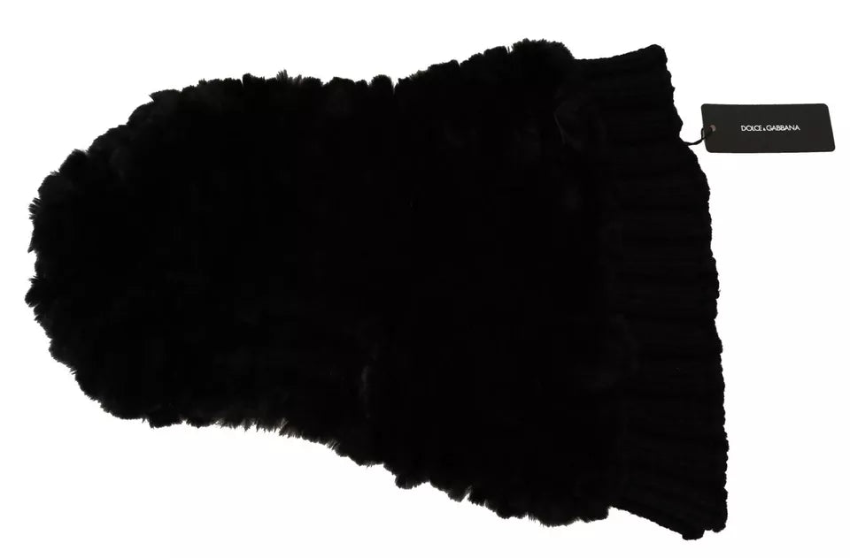 Dolce & Gabbana Black Silver Fox Fur Cashmere Hooded Scarf - Maison Luxe