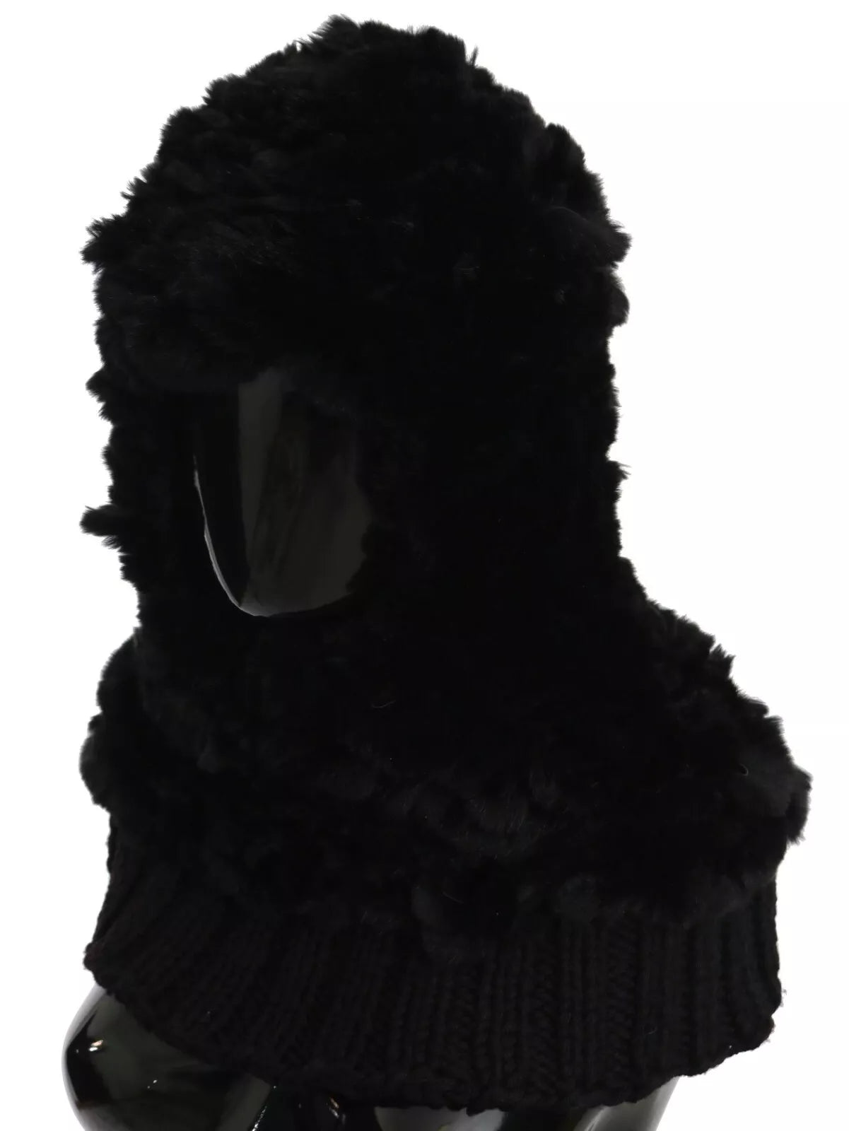 Dolce & Gabbana Black Silver Fox Fur Cashmere Hooded Scarf - Maison Luxe