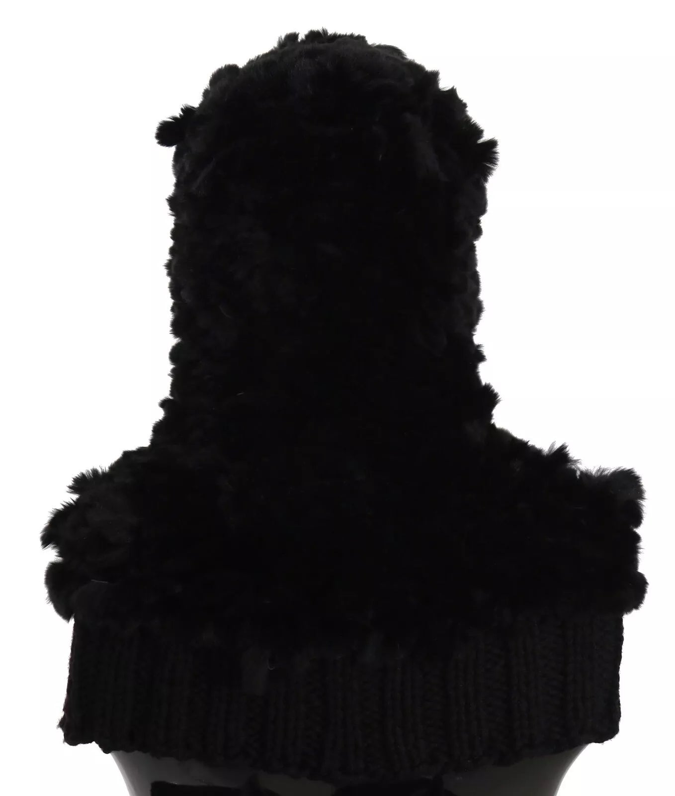 Dolce & Gabbana Black Silver Fox Fur Cashmere Hooded Scarf - Maison Luxe