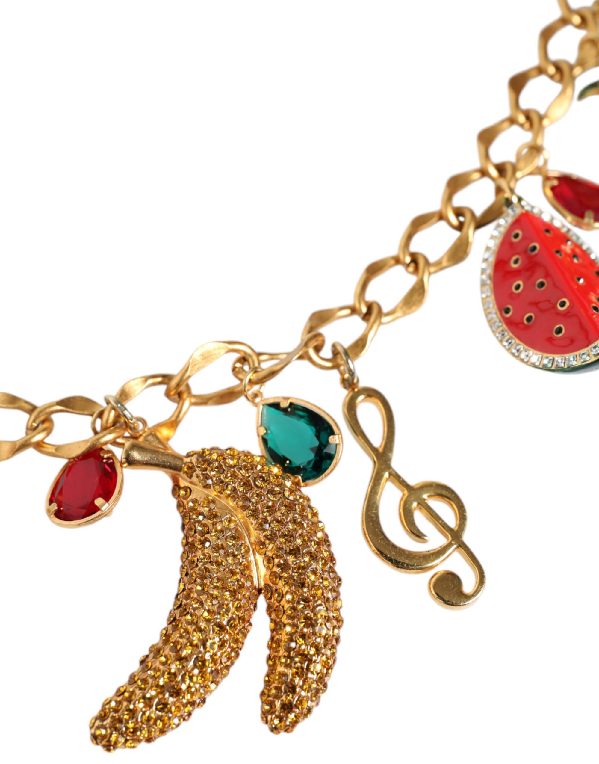 Dolce & Gabbana Gold Tone Brass Fruity Crystal Embellished Waist Chain Belt - Maison Luxe