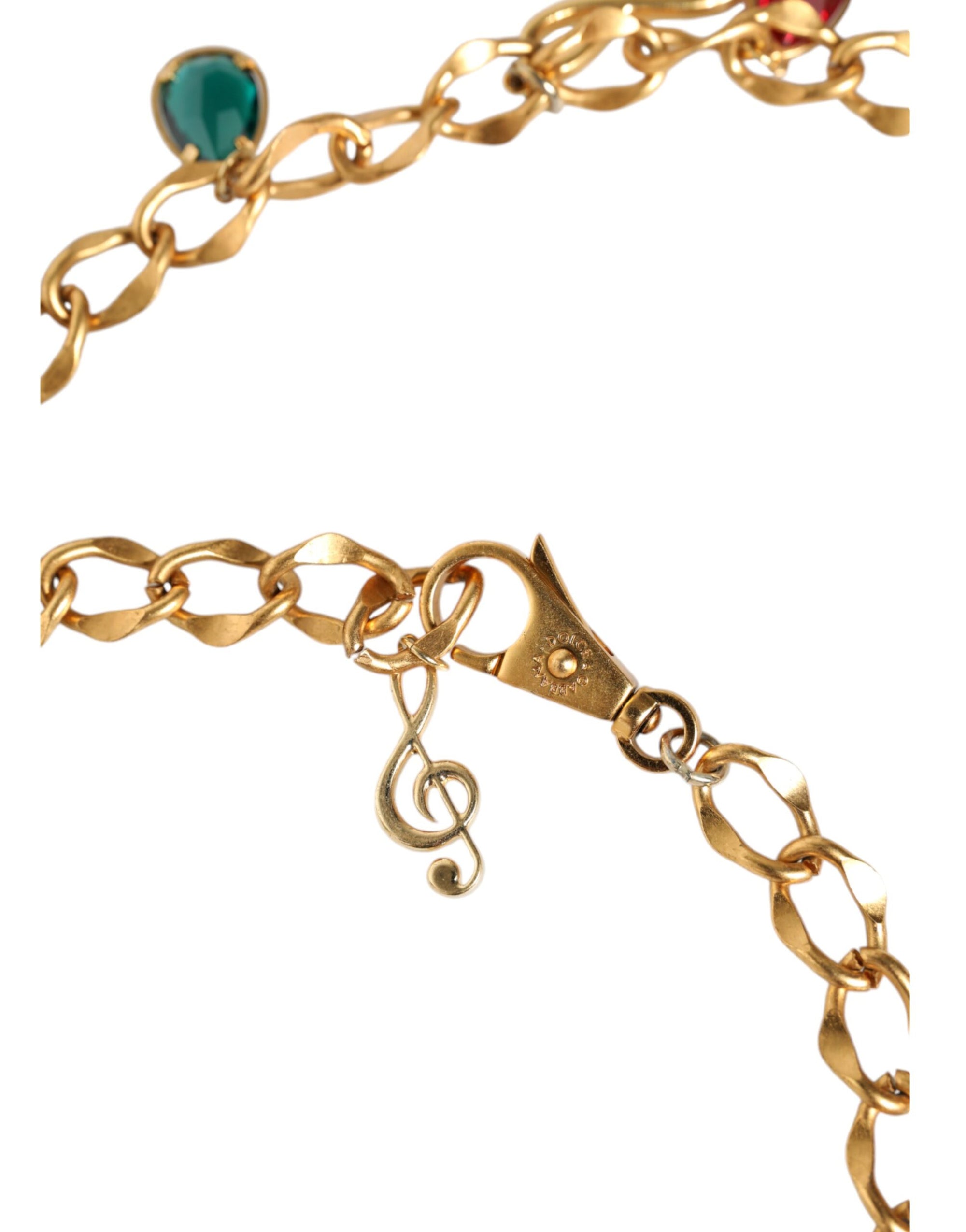 Dolce & Gabbana Gold Tone Brass Fruity Crystal Embellished Waist Chain Belt - Maison Luxe