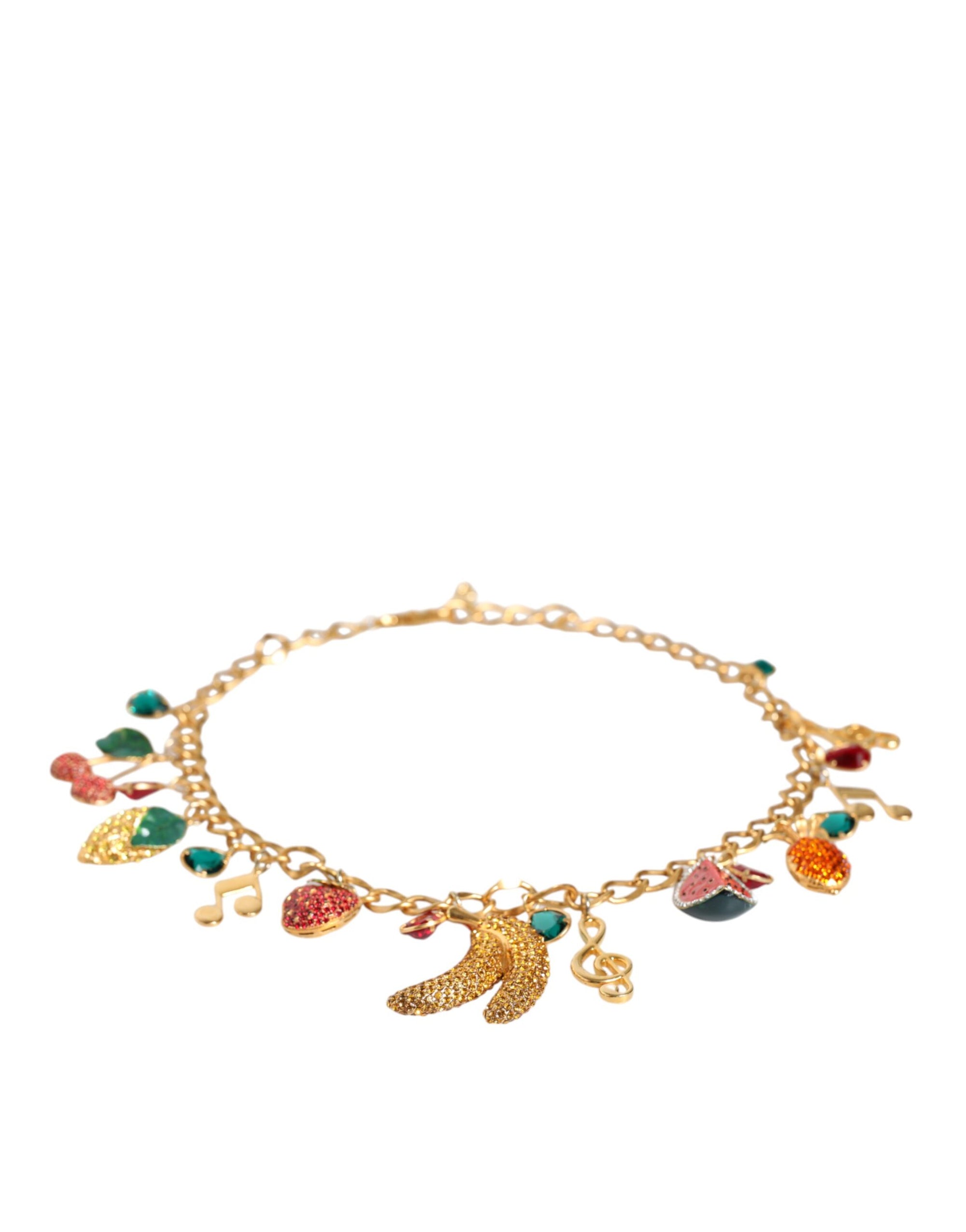 Dolce & Gabbana Gold Tone Brass Fruity Crystal Embellished Waist Chain Belt - Maison Luxe