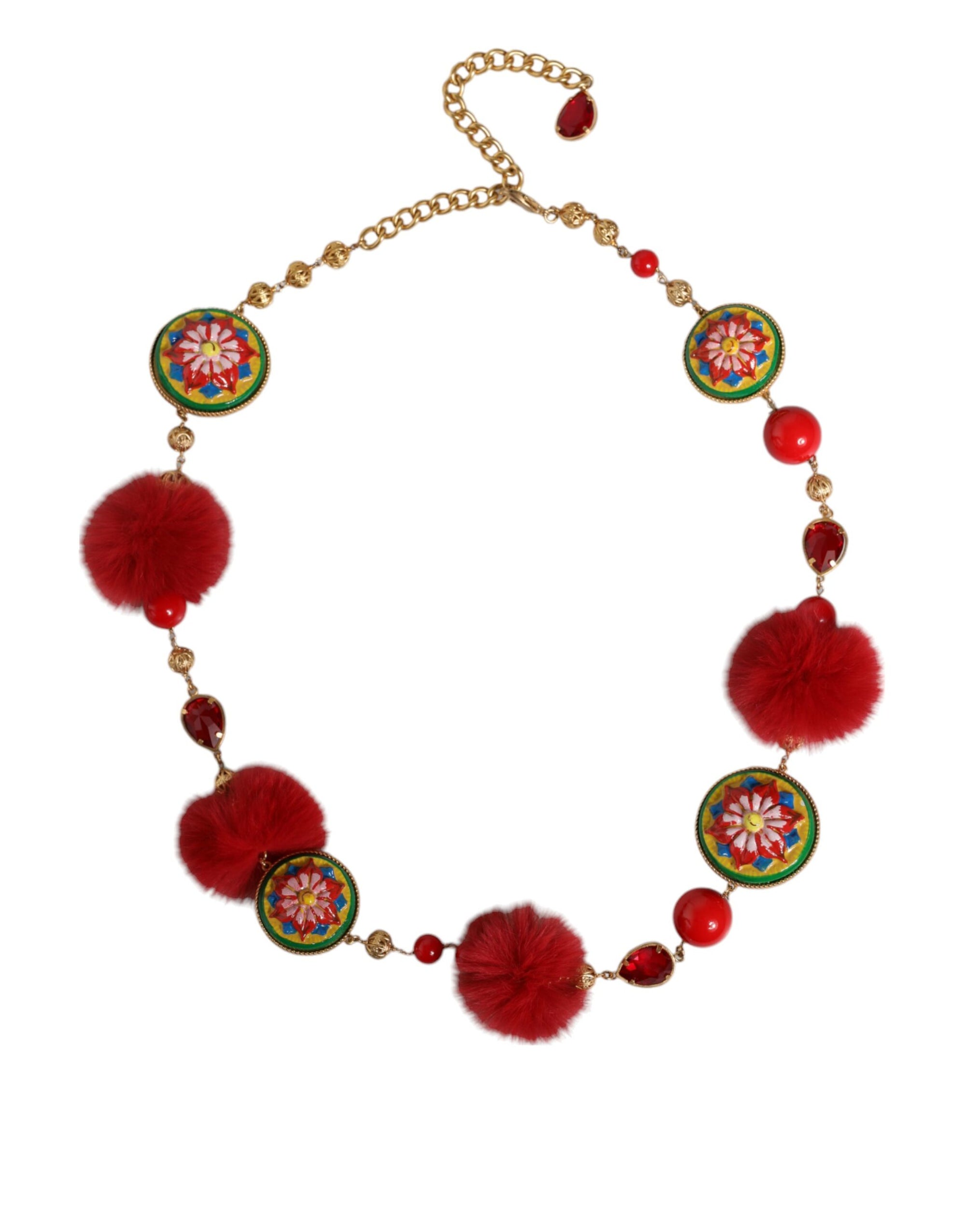 Dolce & Gabbana Gold Brass Red Fur Crystal Waist Torero Belt - Maison Luxe