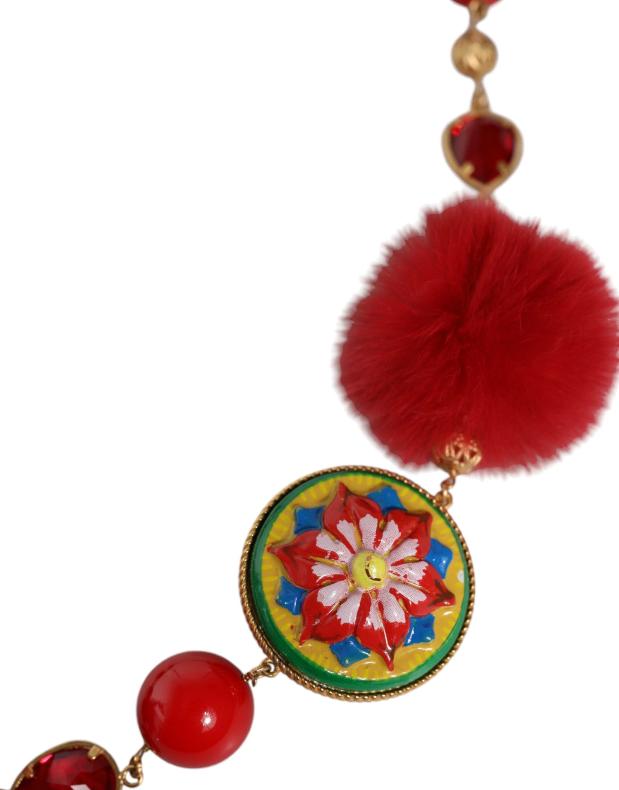 Dolce & Gabbana Gold Brass Red Fur Crystal Waist Torero Belt - Maison Luxe