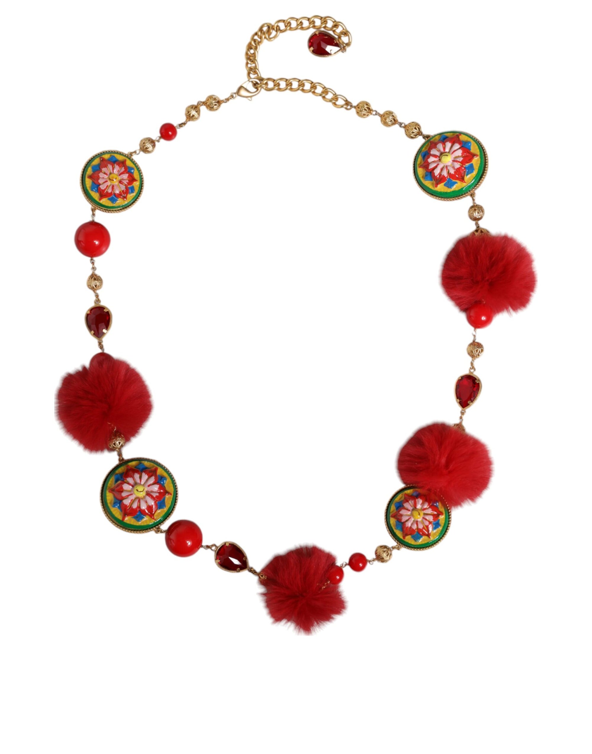 Dolce & Gabbana Gold Brass Red Fur Crystal Waist Torero Belt - Maison Luxe