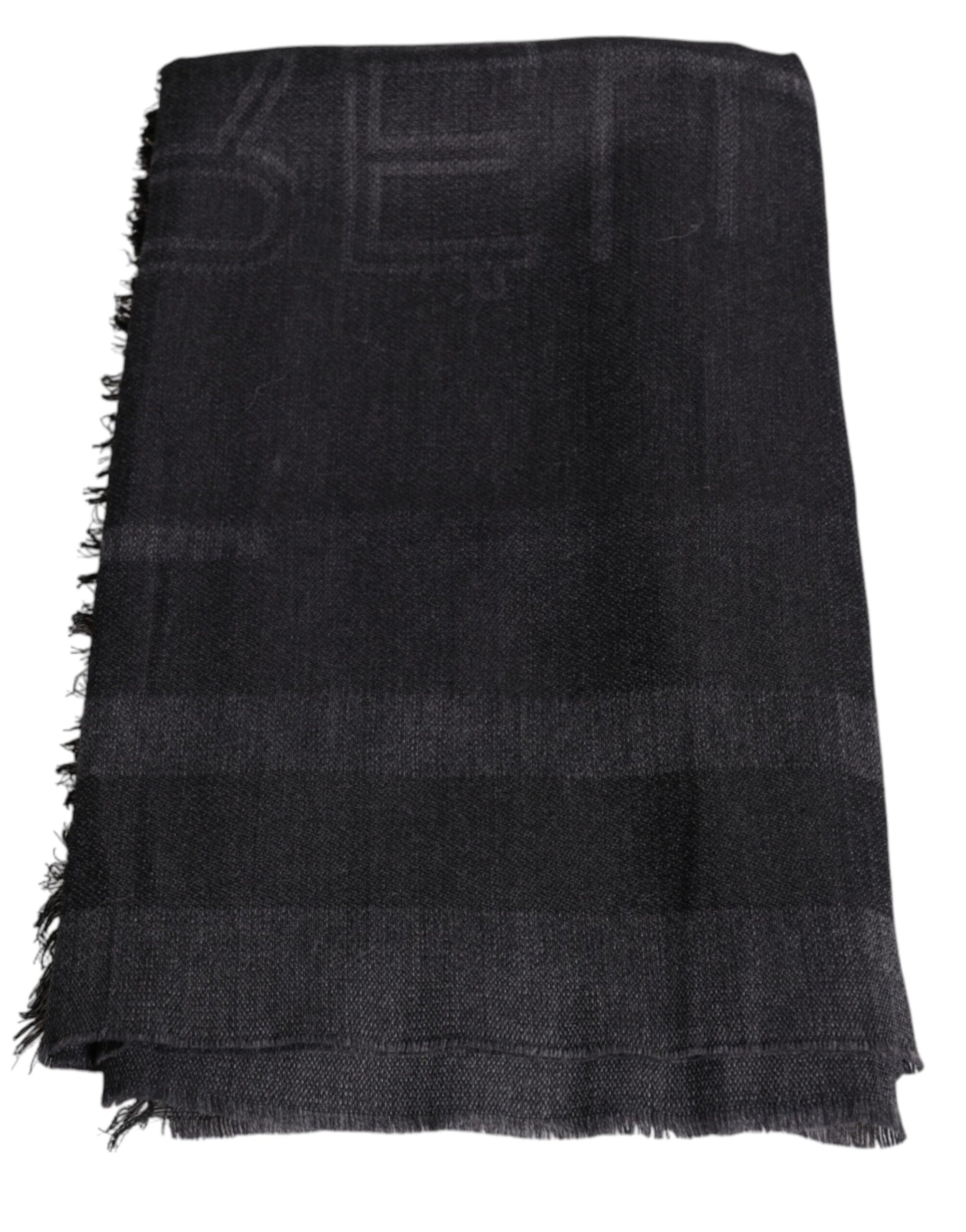 GF Ferre Dark Gray Wool Viscose Foulard Patterned Scarf - Maison Luxe