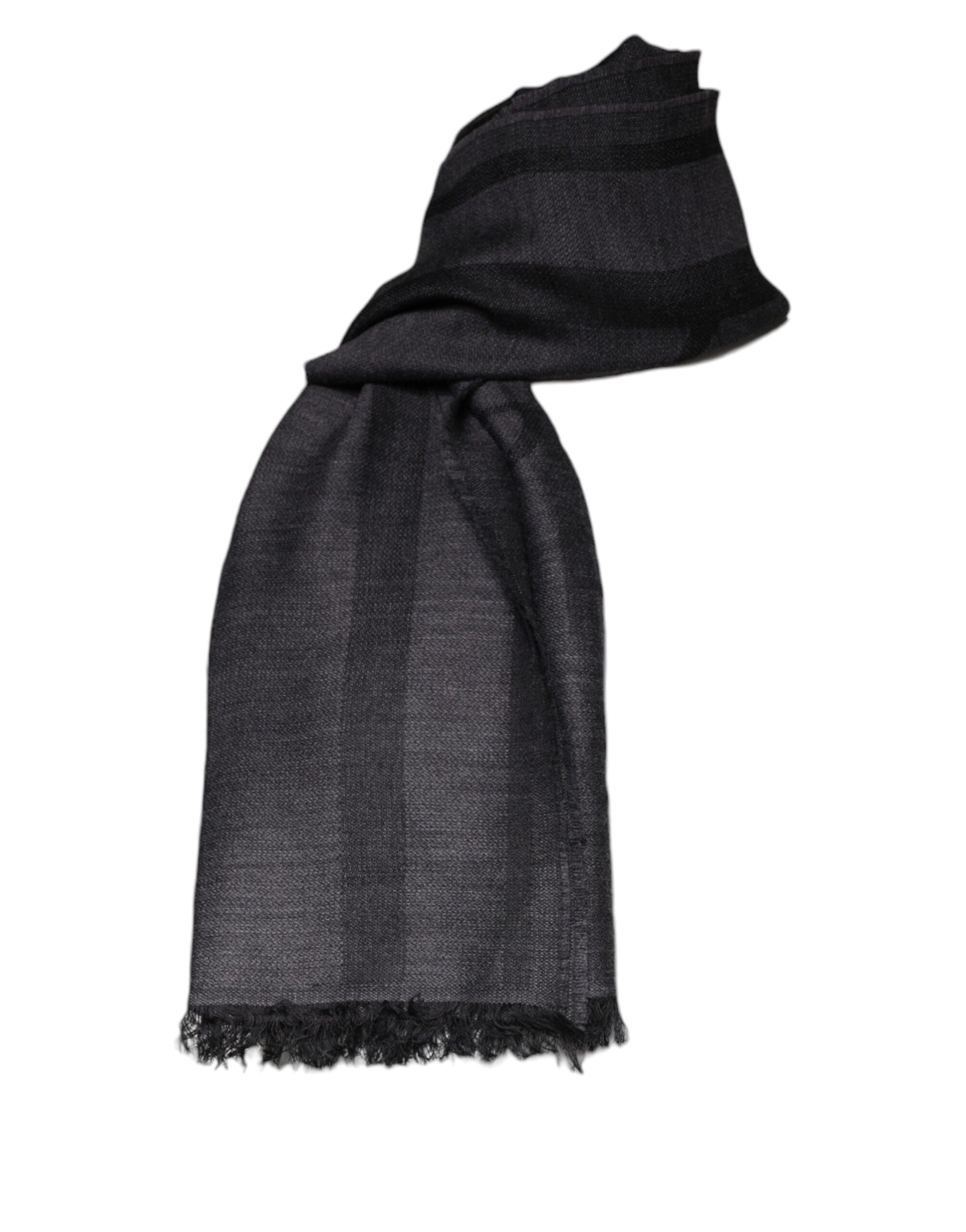 GF Ferre Dark Gray Wool Viscose Foulard Patterned Scarf - Maison Luxe