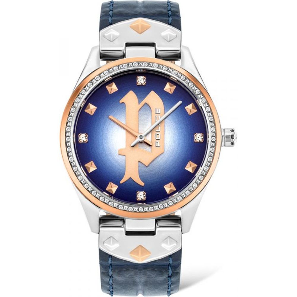 Police Blue Leather Dress Watch