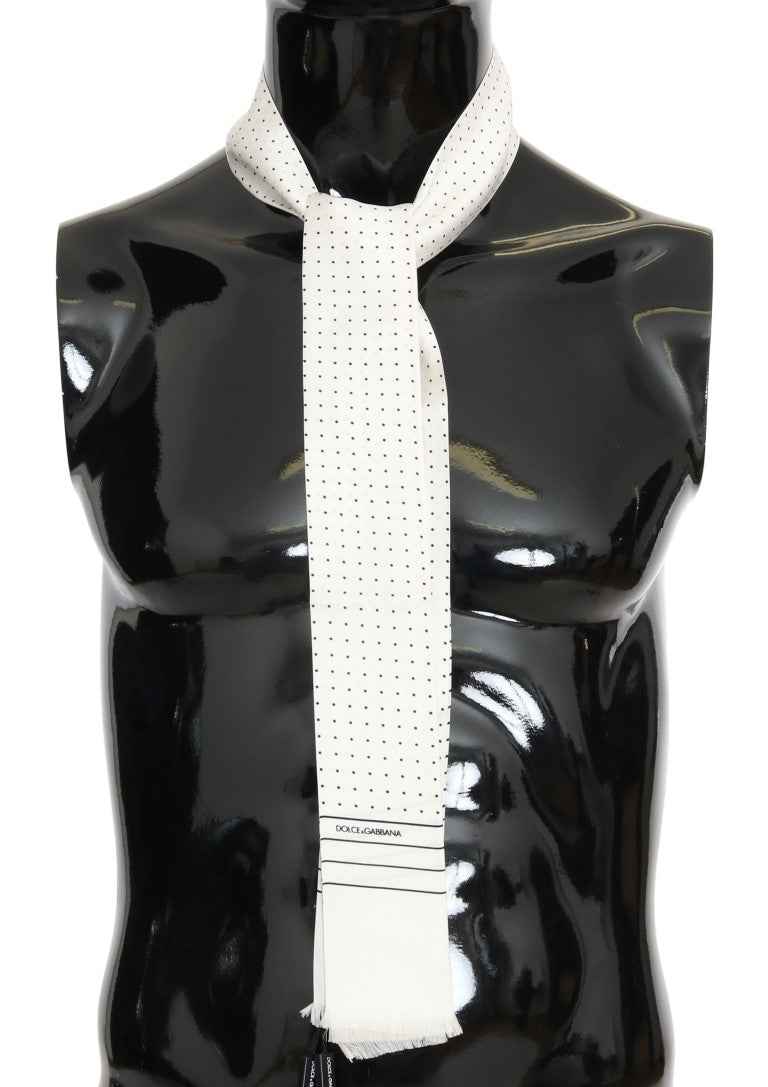 Dolce & Gabbana White Polka Dotted Silk Skinny Scarf