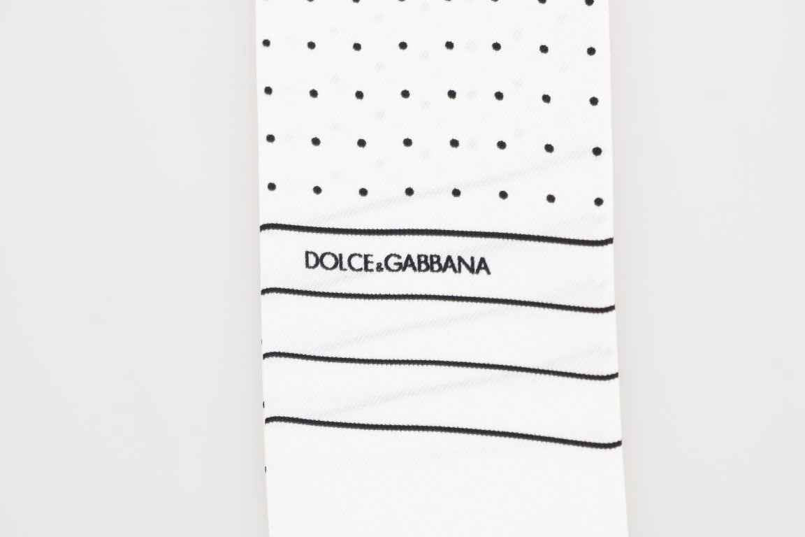 Dolce & Gabbana White Polka Dotted Silk Skinny Scarf
