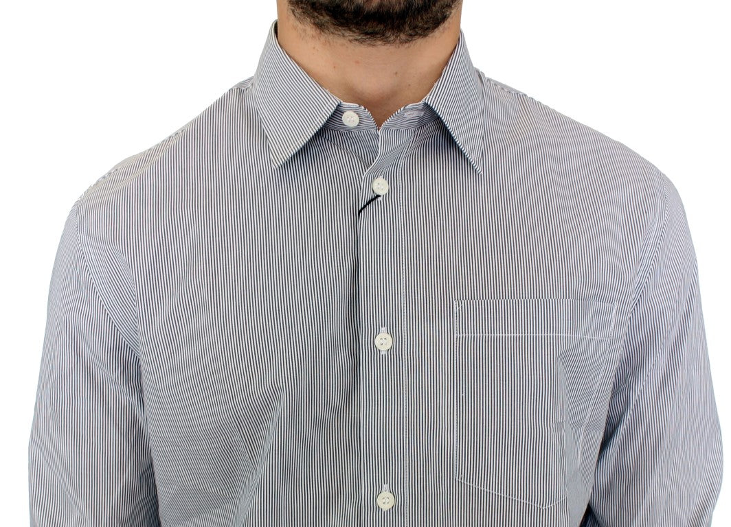 GF Ferre Gray Striped Cotton Casual Shirt