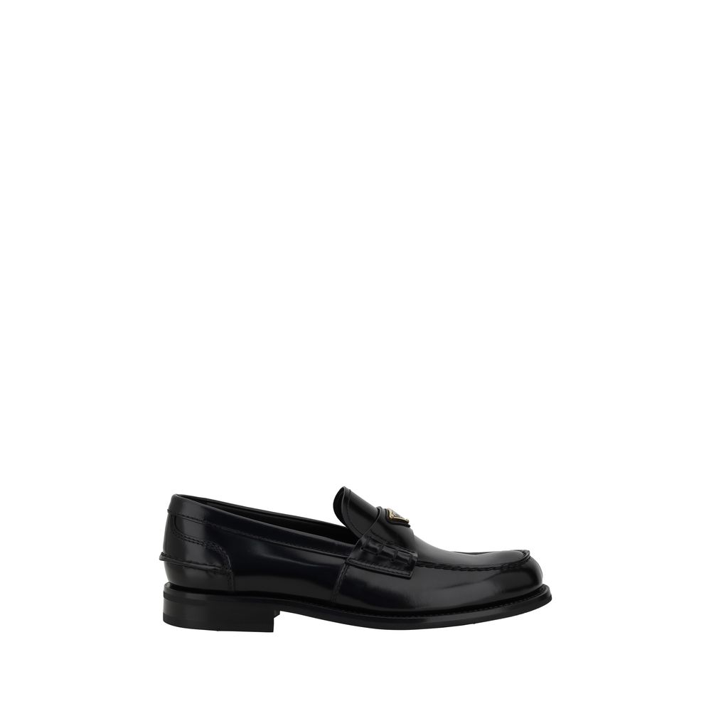 Prada Black Calf Leather Bos Taurus Slip-On Loafers