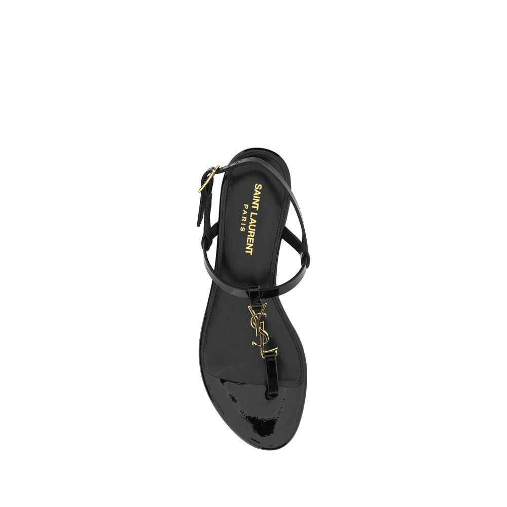 Saint Laurent Black Calf Leather Bos Taurus Flat Sandals