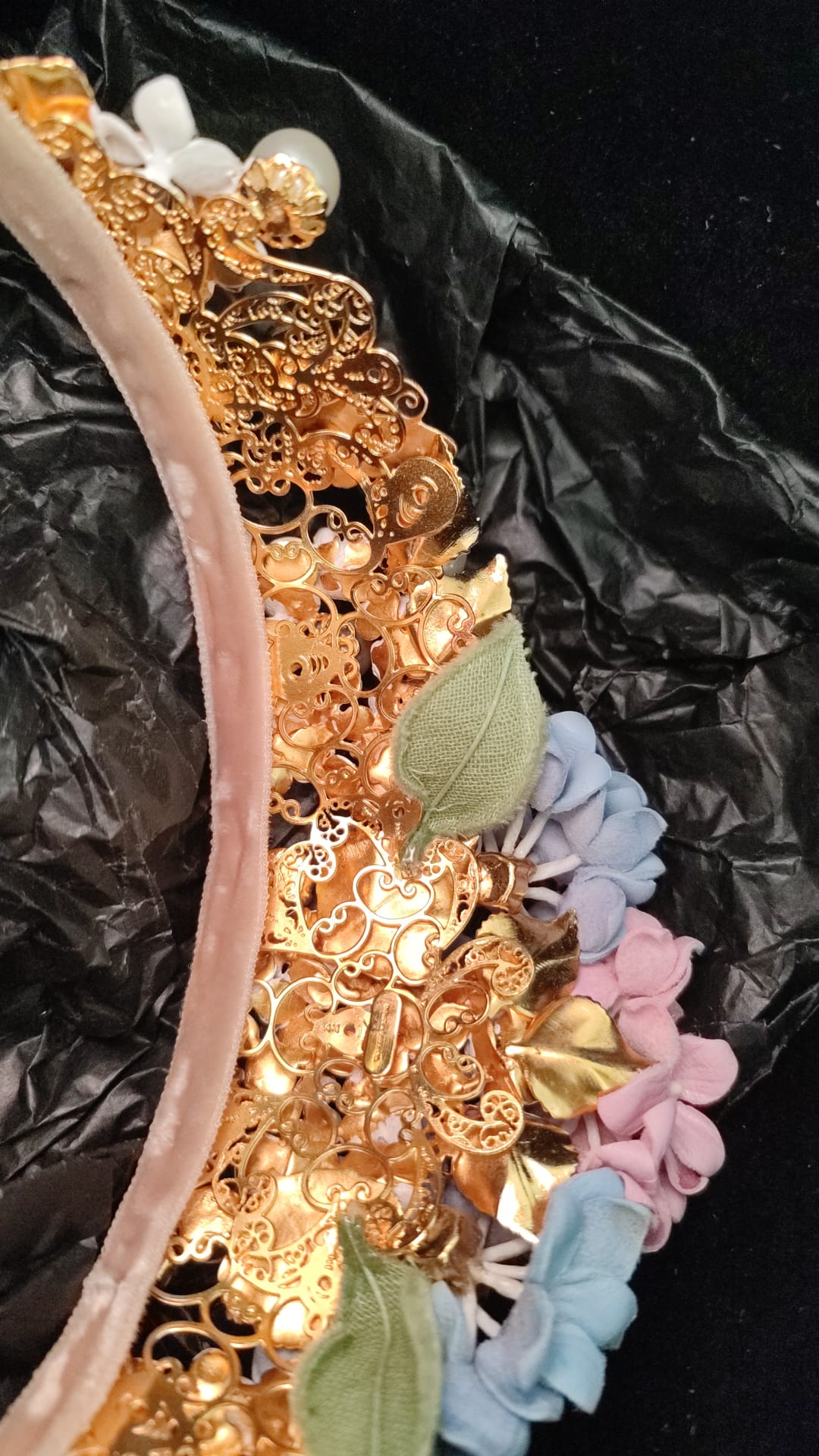 Dolce & Gabbana Gold Crystal Purple Hortensia Headband Crown Diadem - Maison Luxe