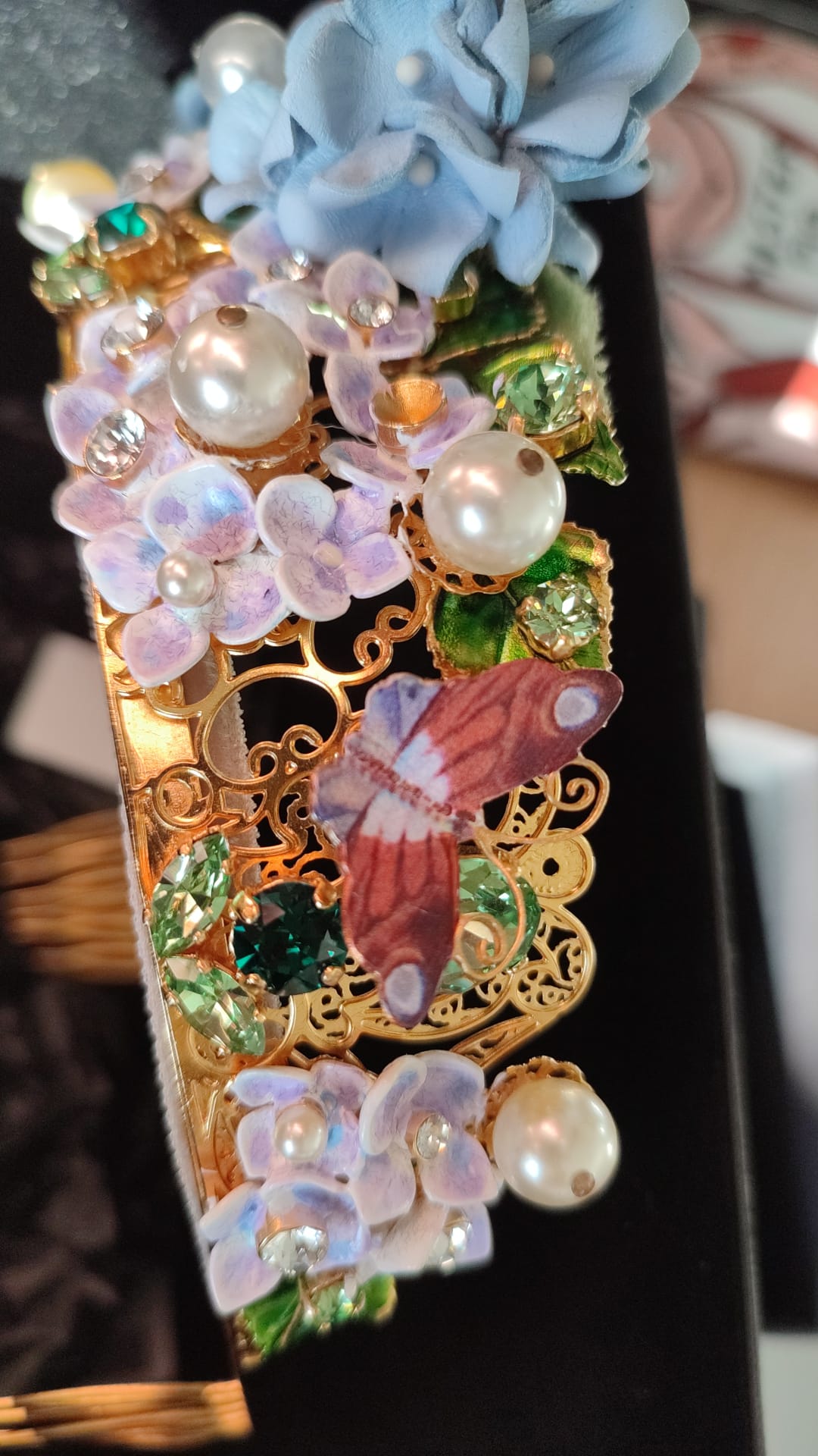 Dolce & Gabbana Gold Crystal Purple Hortensia Headband Crown Diadem - Maison Luxe