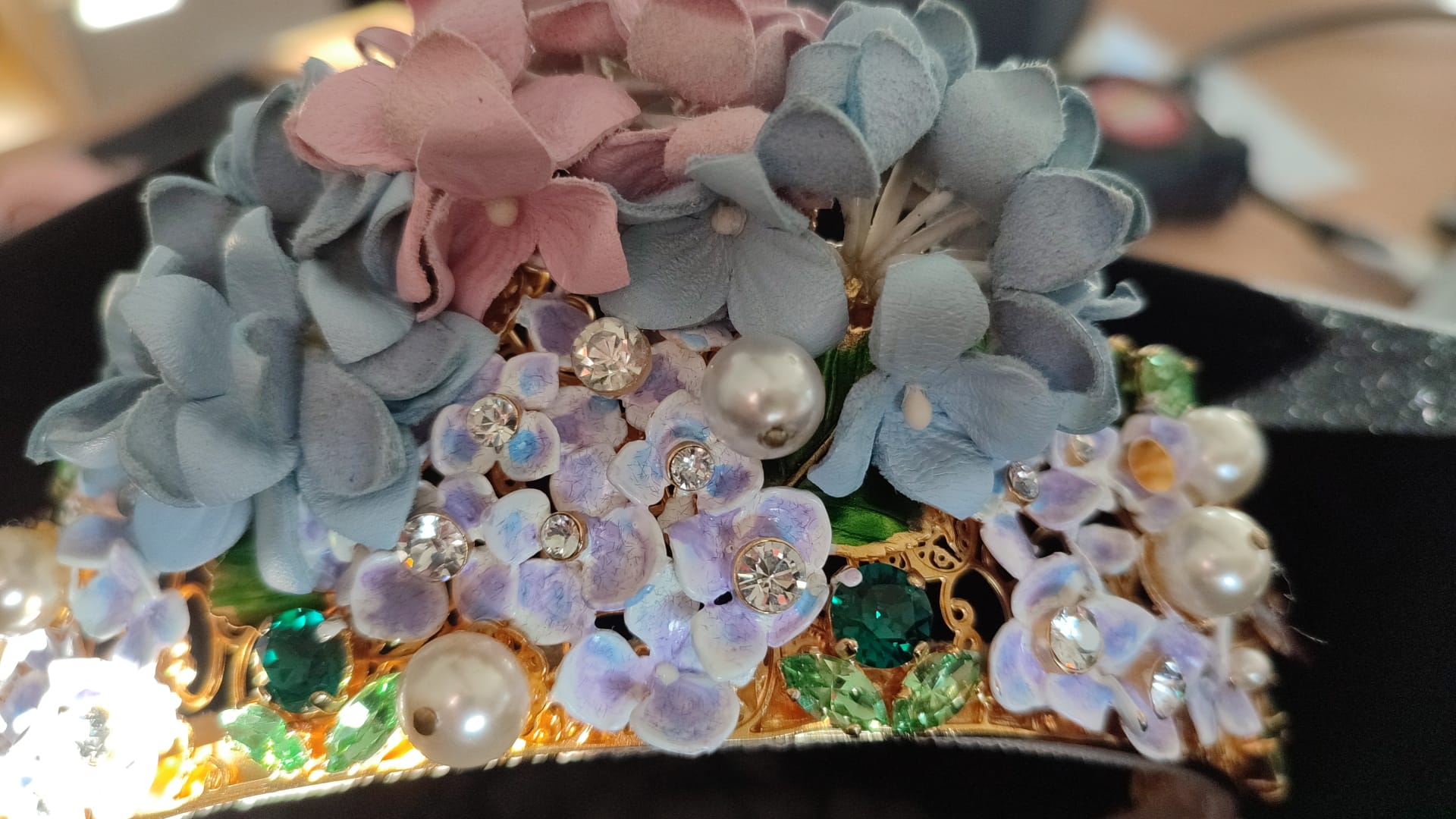 Dolce & Gabbana Gold Crystal Purple Hortensia Headband Crown Diadem - Maison Luxe