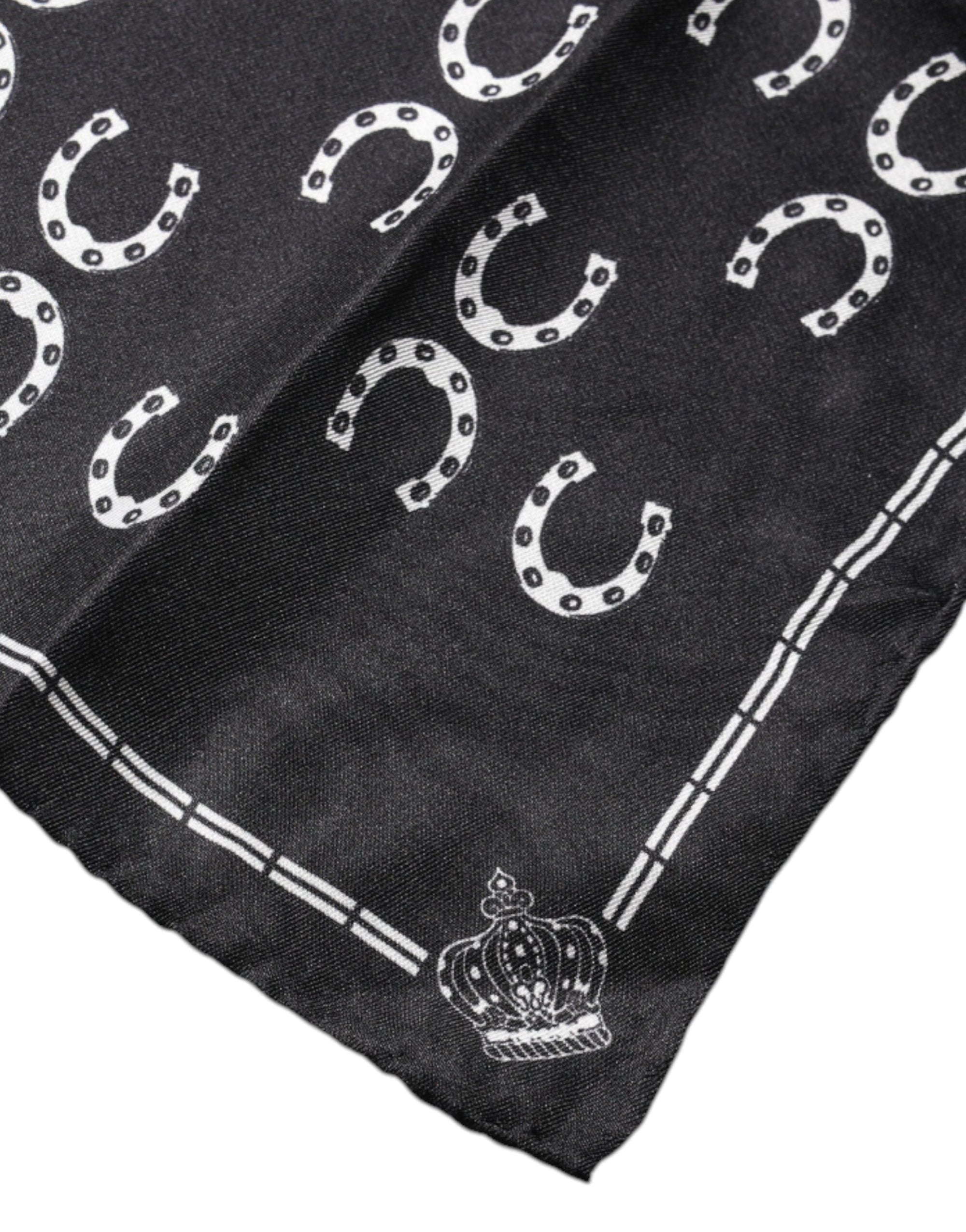 Dolce & Gabbana Black Horseshoe Silk Square Handkerchief Scarf