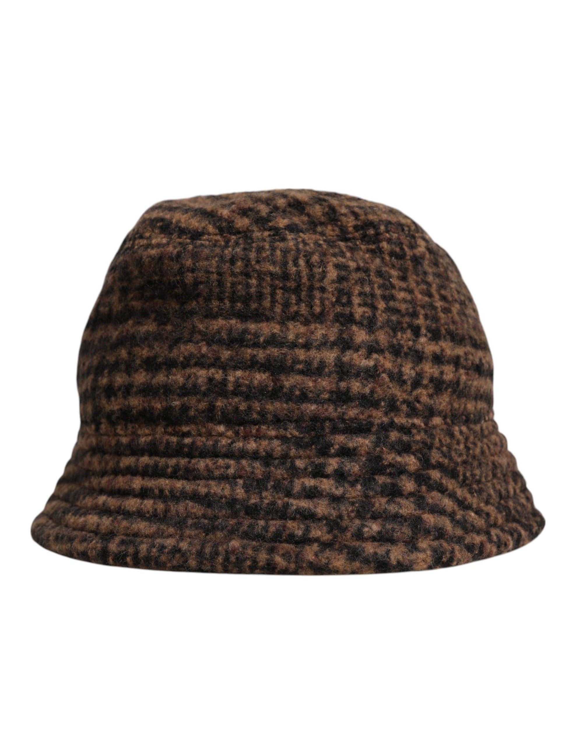 Dolce & Gabbana Brown Houndstooth Wool Woven Bucket Hat