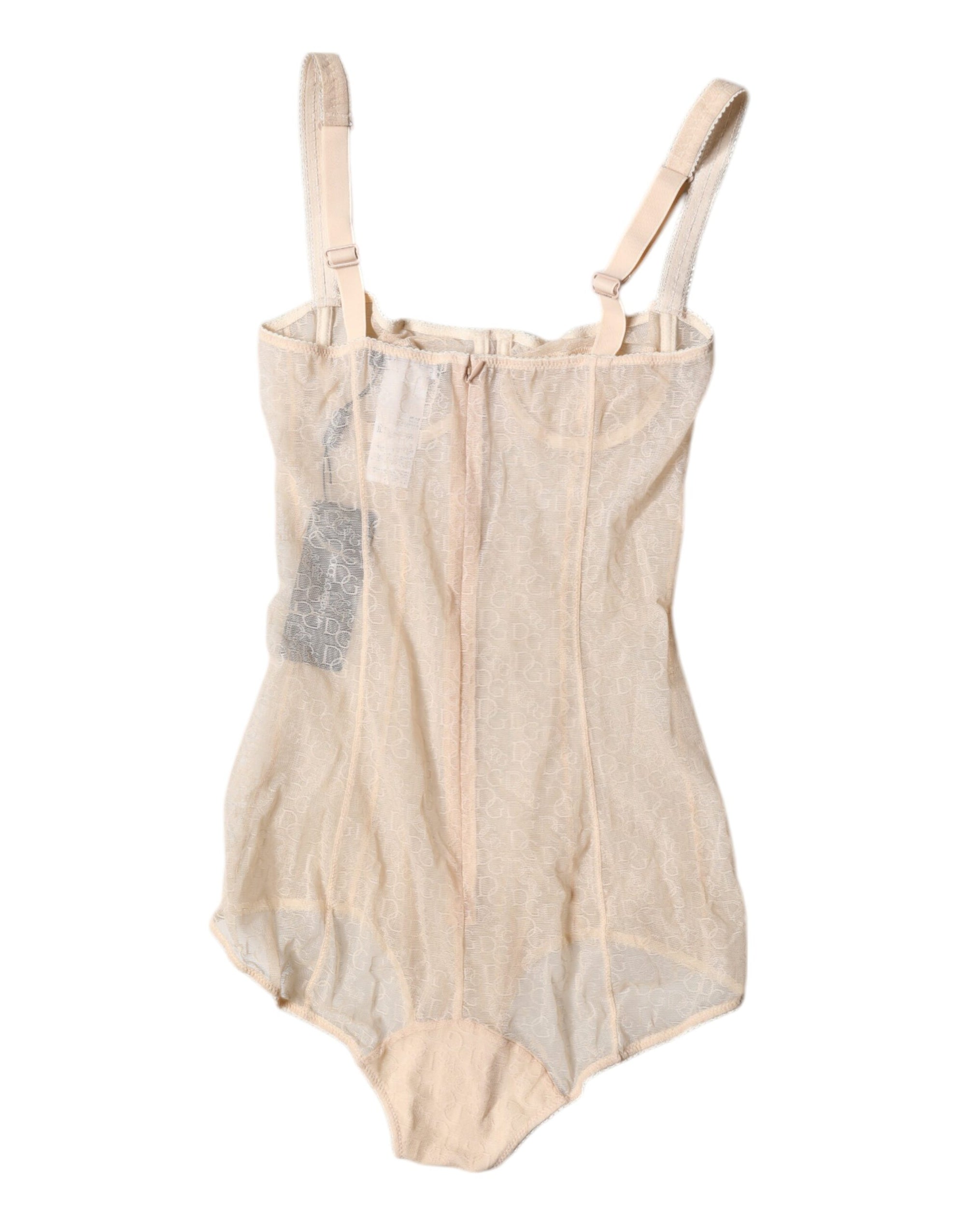 Dolce & Gabbana Beige Tulle Balconette Bra Bodysuit Underwear