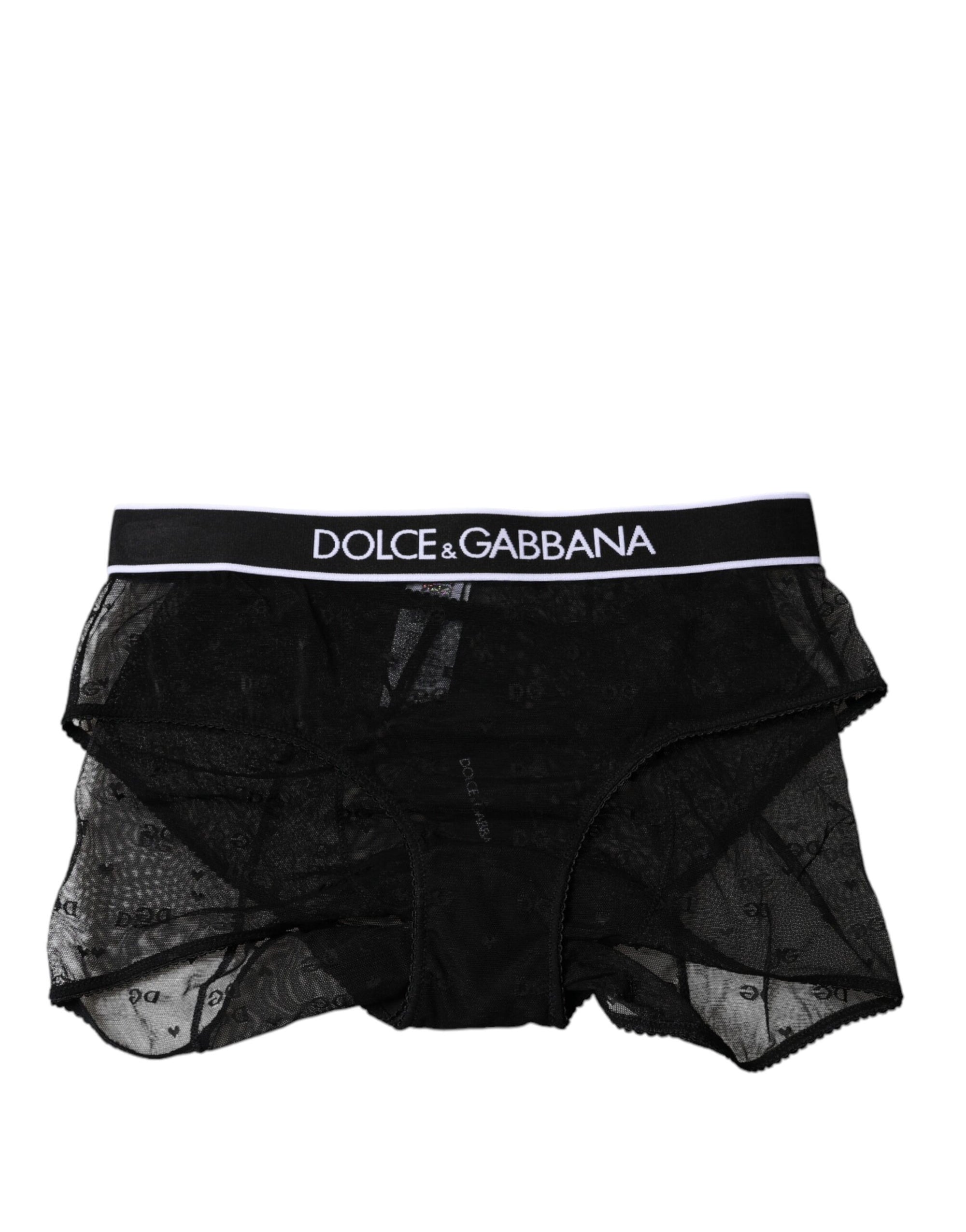 Dolce & Gabbana Black Tulle Nylon Mid Waist Panty Underwear