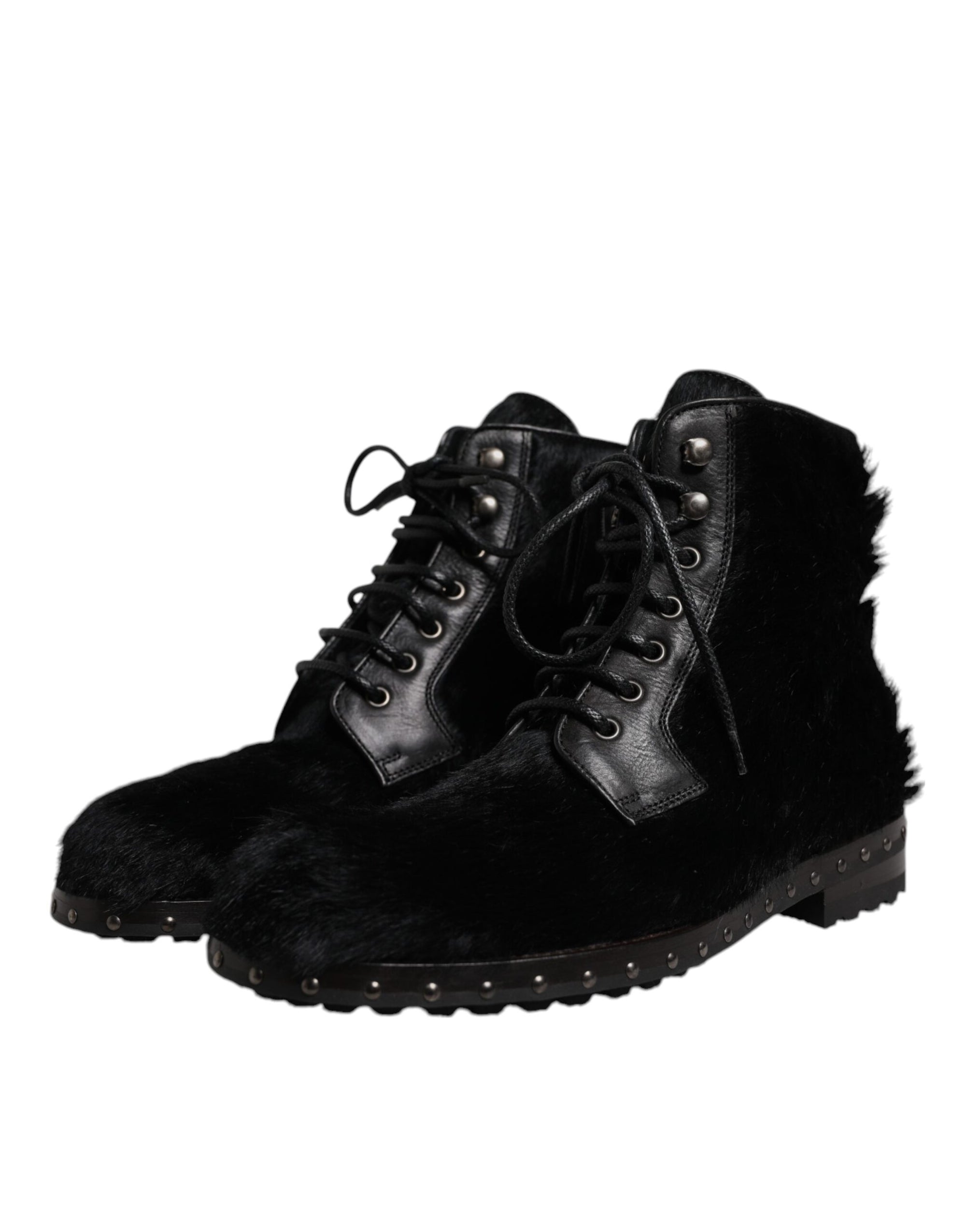 Dolce & Gabbana Black Pony Style Leather Mid Calf Boots Shoes