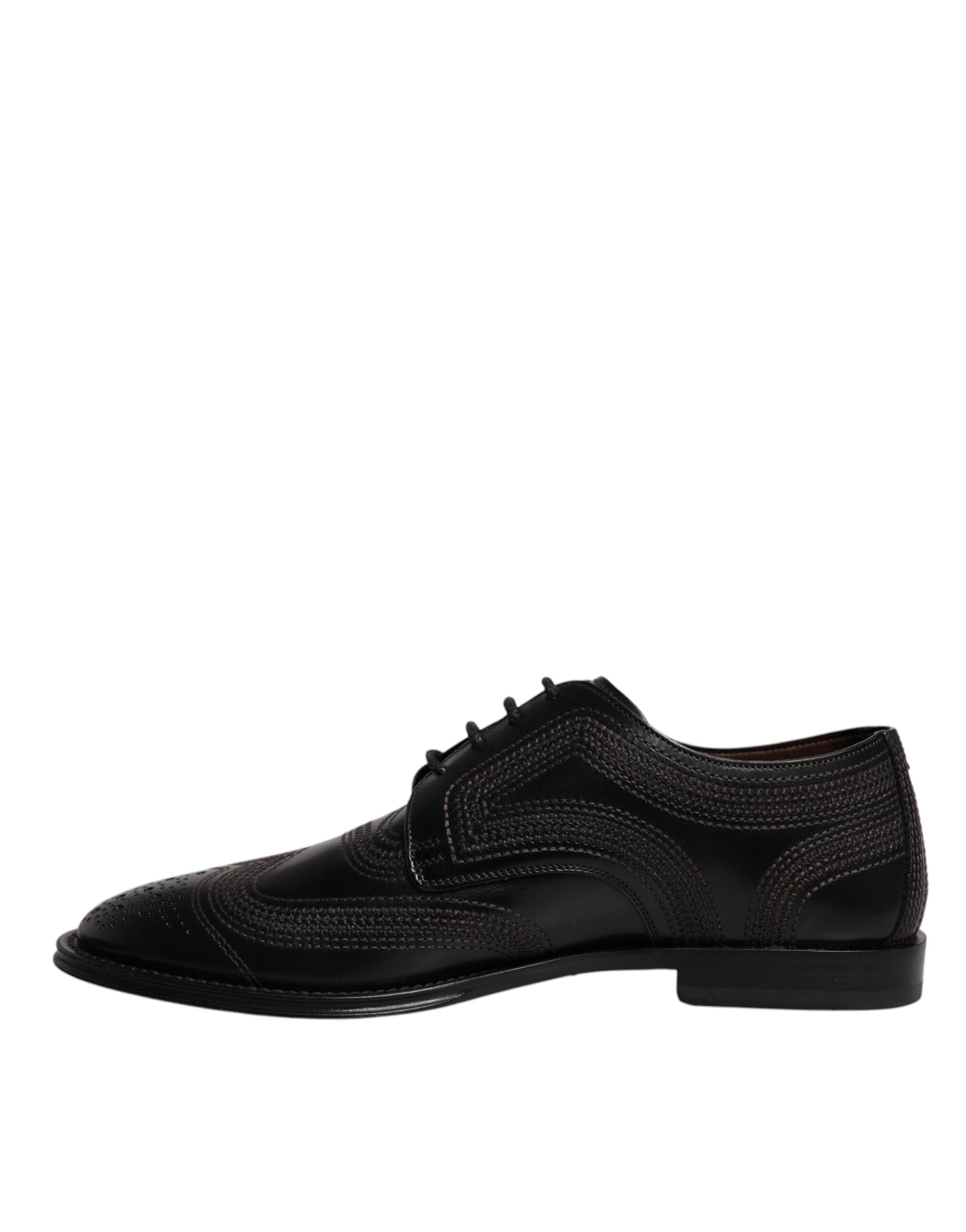 Dolce & Gabbana Black Embroidered Classic Leather Derby Dress Shoes