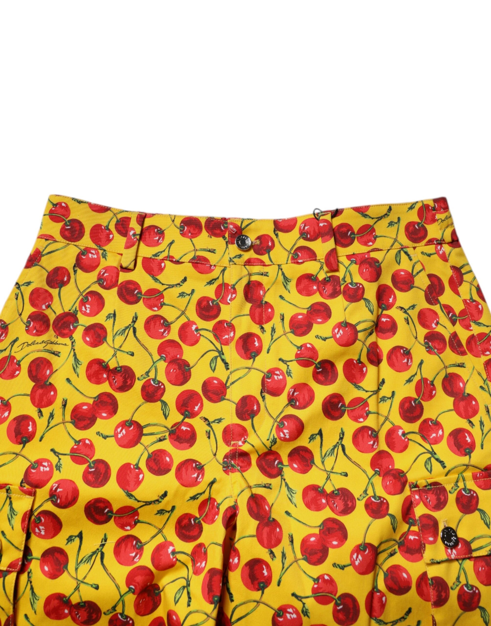 Dolce & Gabbana Yellow Cherry Print Cotton Men Bermuda Shorts