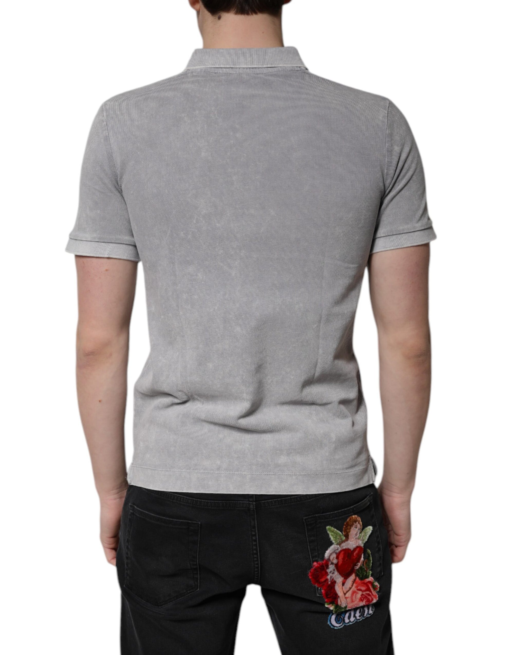 Dolce & Gabbana Gray Logo Plaque Cotton Men Polo Shirt T-shirt