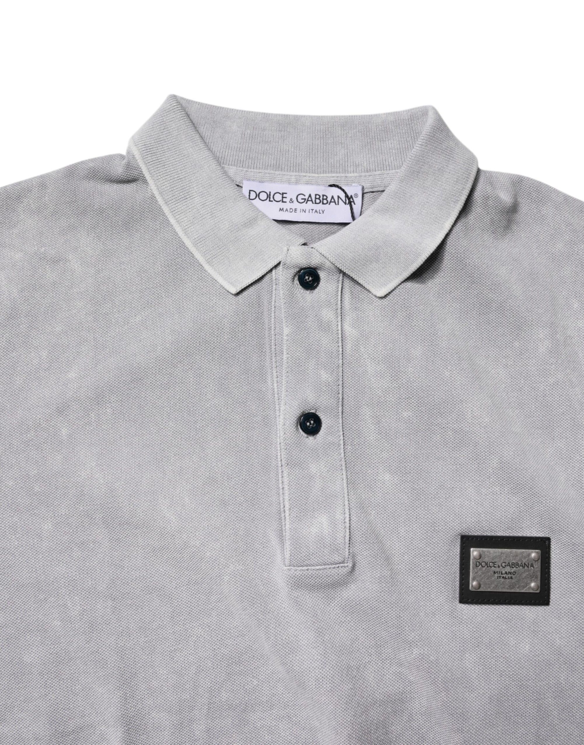 Dolce & Gabbana Gray Logo Plaque Cotton Men Polo Shirt T-shirt