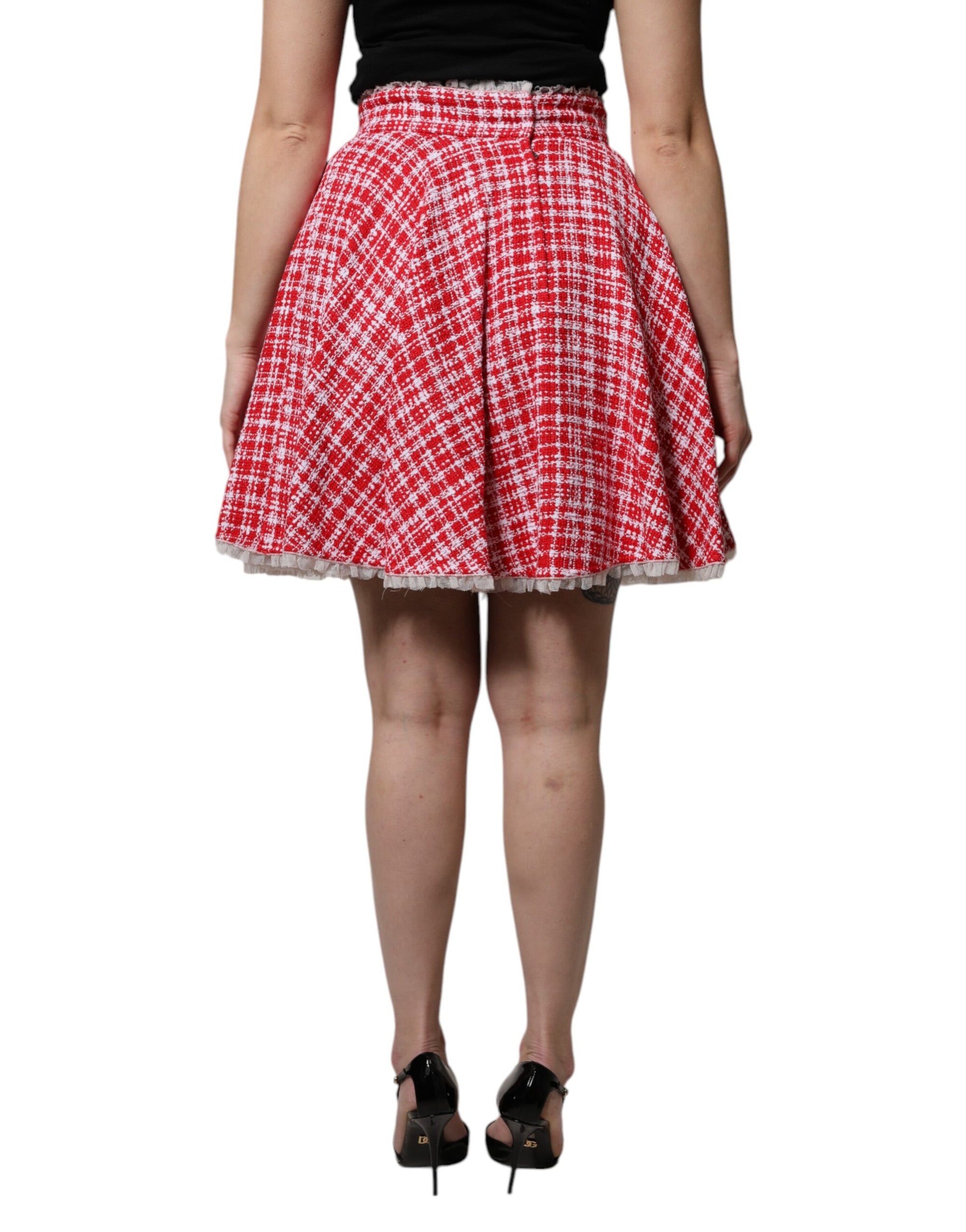 Dolce & Gabbana Red White High Waist A-line Above Knee Skirt