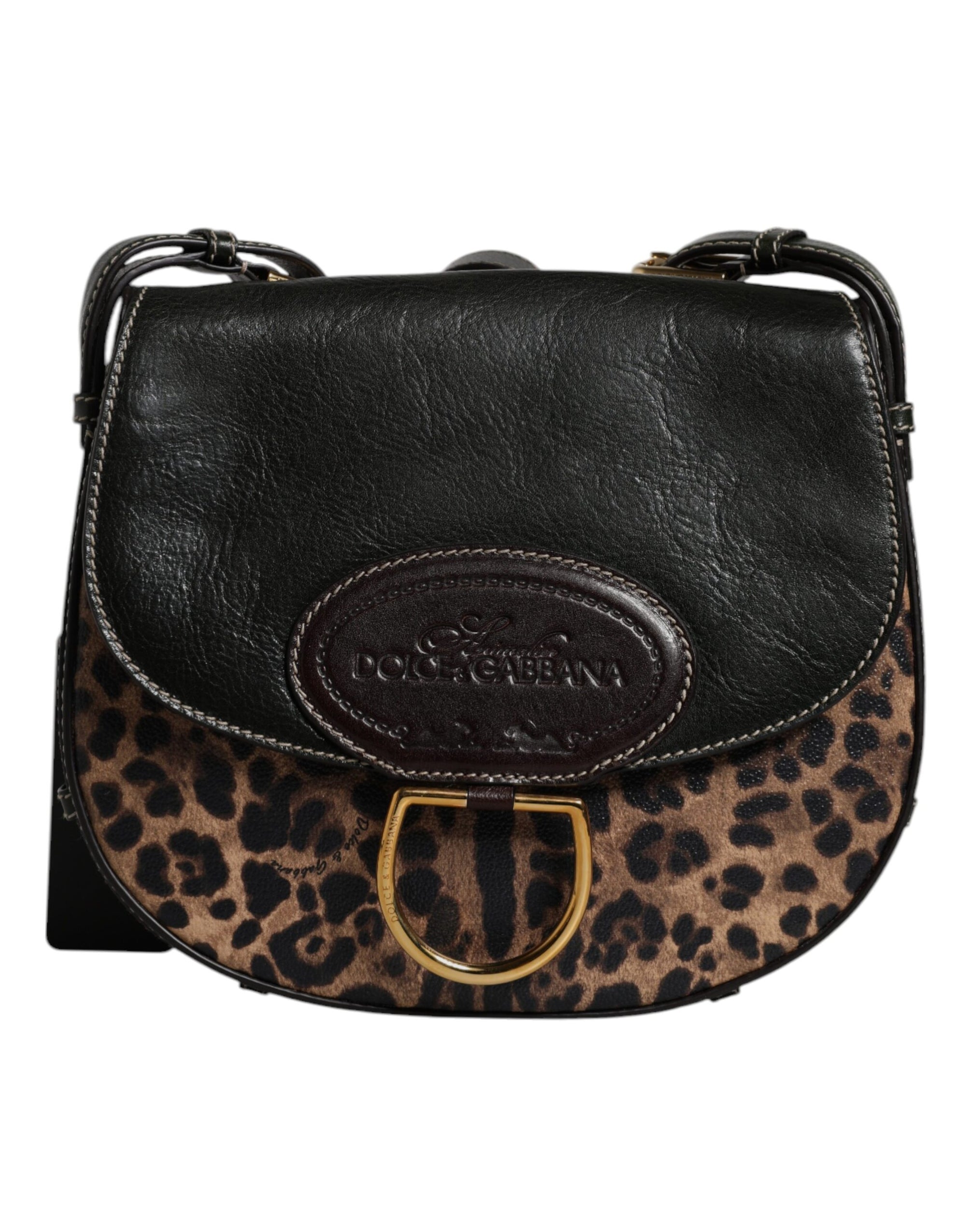 Dolce & Gabbana Black Brown Leopard Leather Shoulder Strap Bag