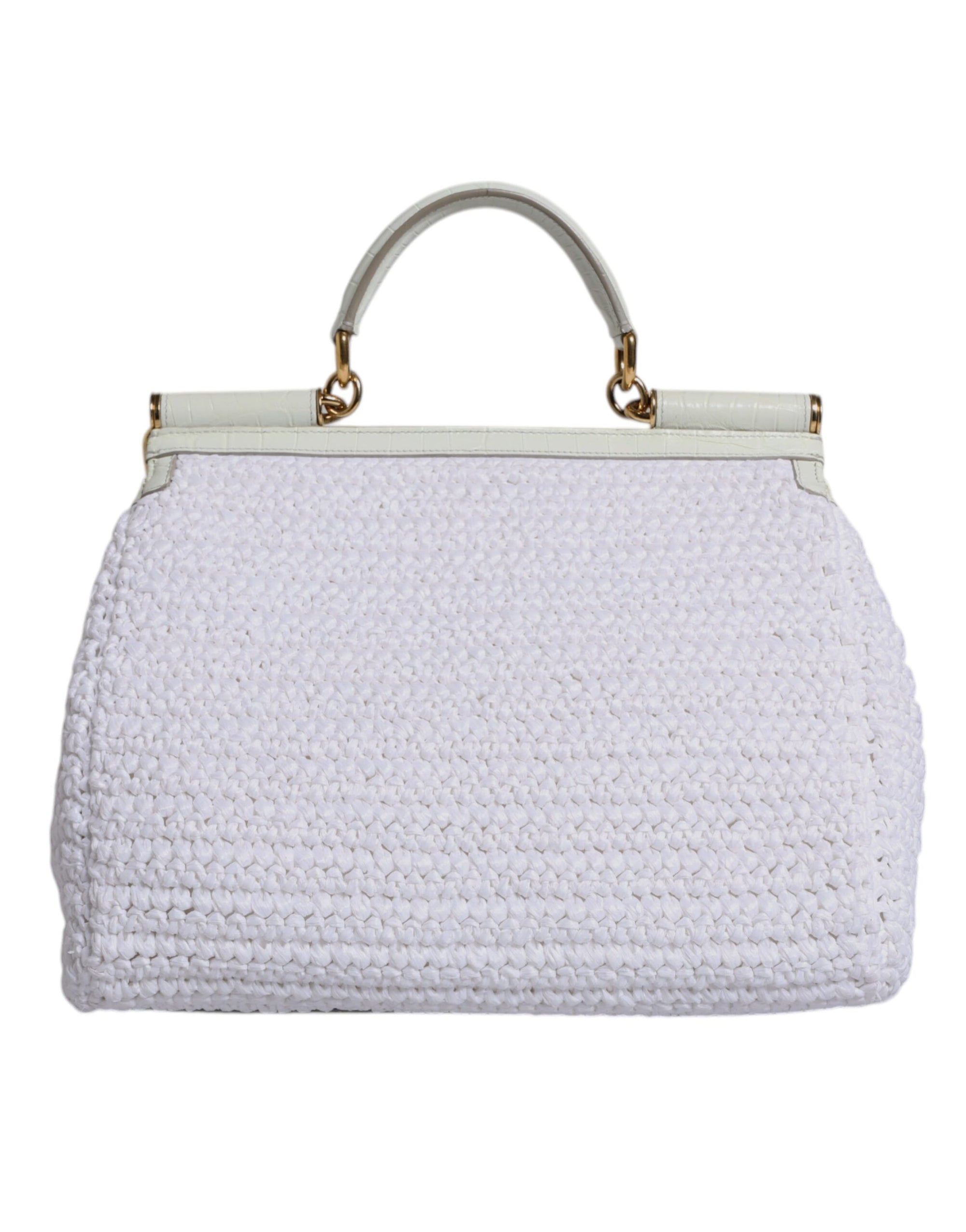 Dolce & Gabbana White Rafia Leather Top Handle Crossbody Bag