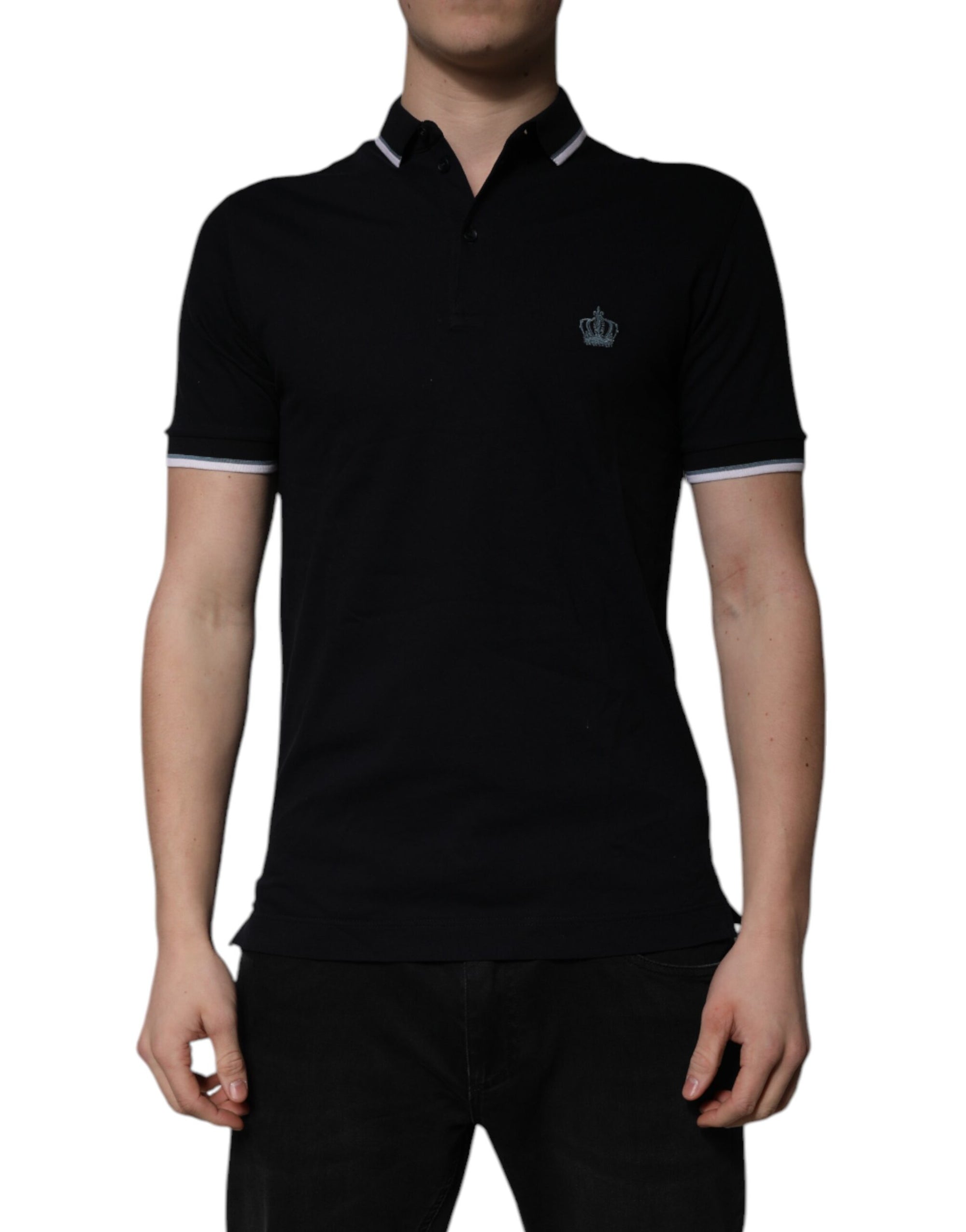 Dolce & Gabbana Black Cotton Crown Collared Polo T-shirt