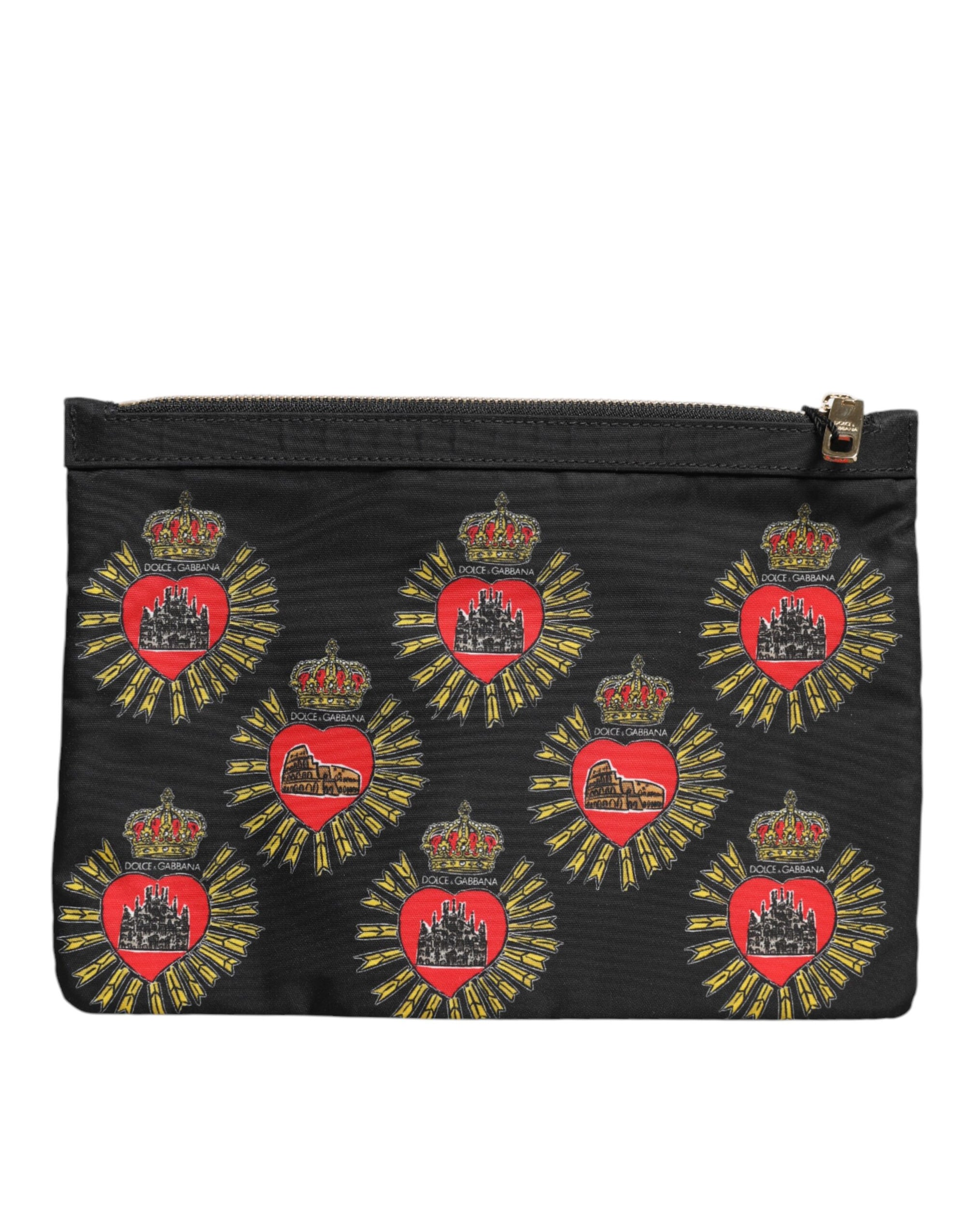 Dolce & Gabbana Black Red Nylon Sacred Heart Clutch Pouch Bag