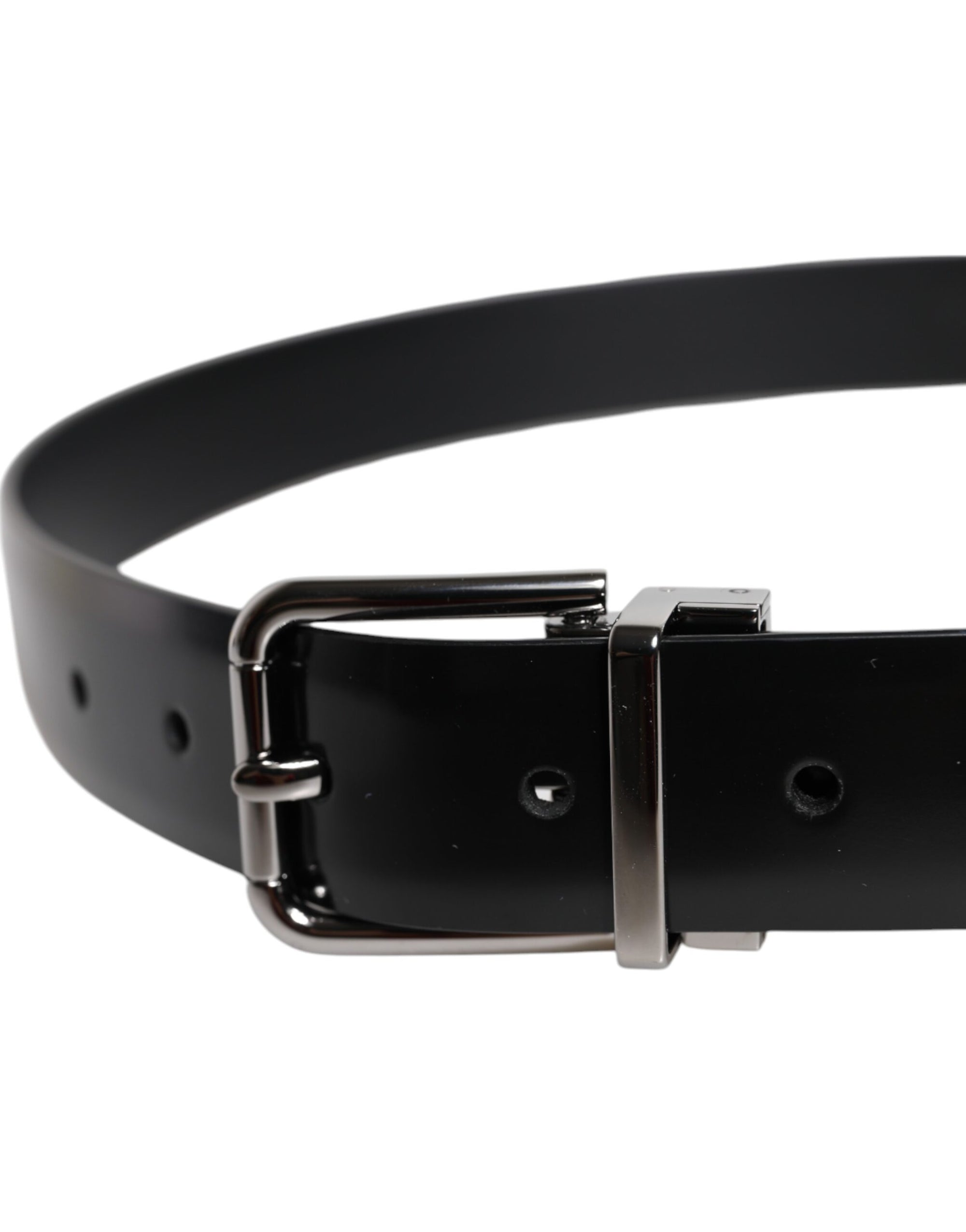 Dolce & Gabbana Black Shiny Leather Silver Metal Buckle Belt