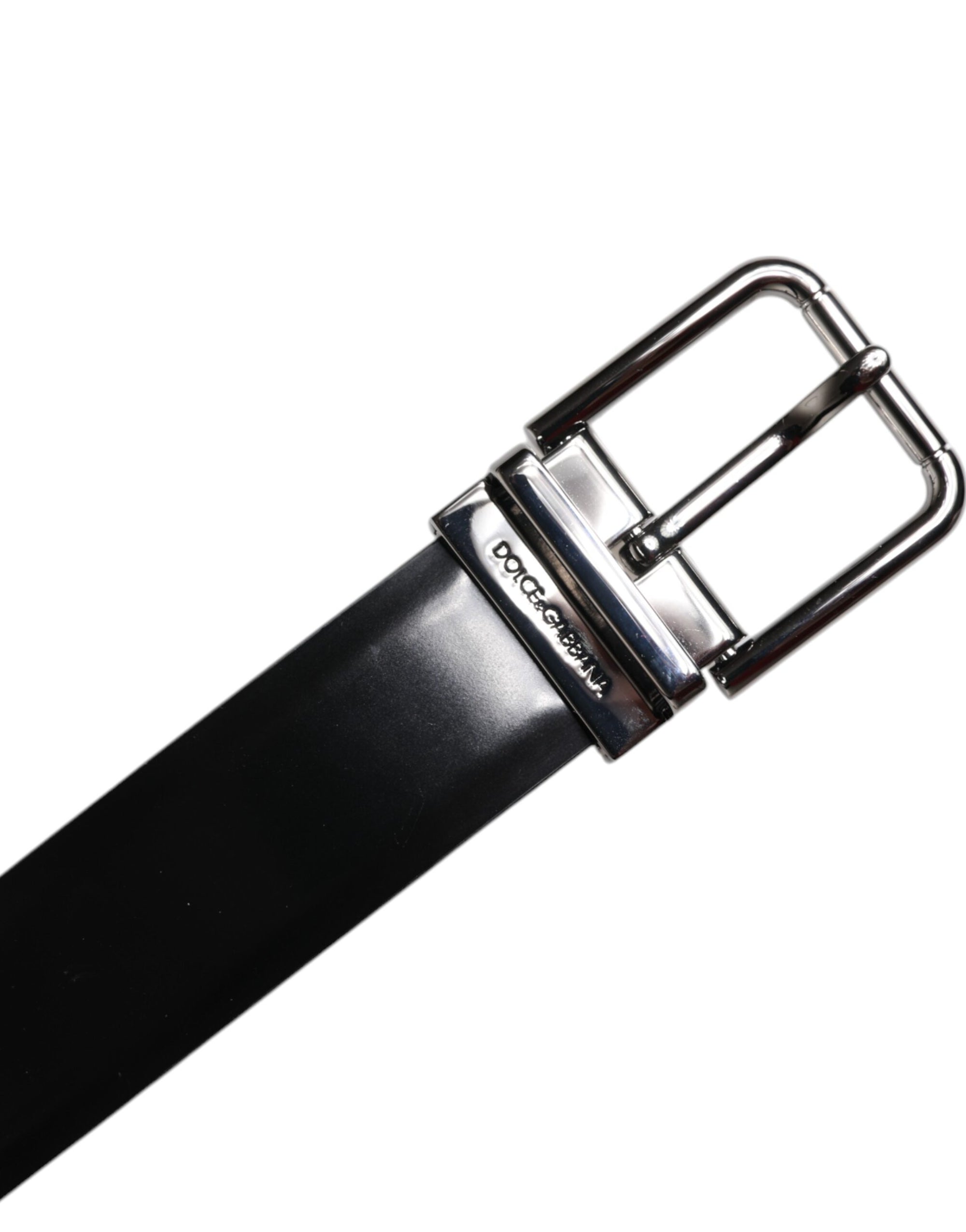 Dolce & Gabbana Black Shiny Leather Silver Metal Buckle Belt