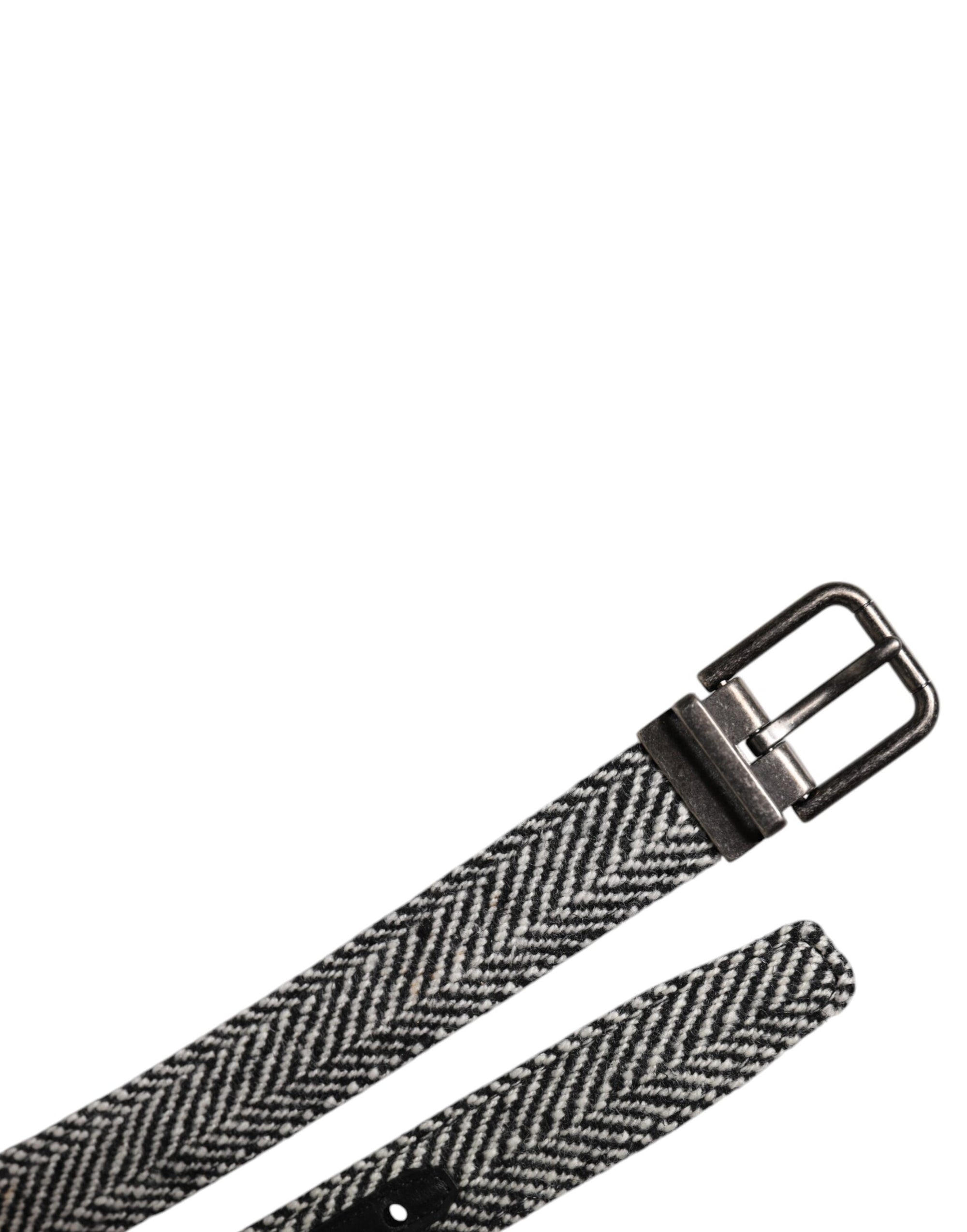 Dolce & Gabbana Black White Silver Tone Metal Buckle Belt