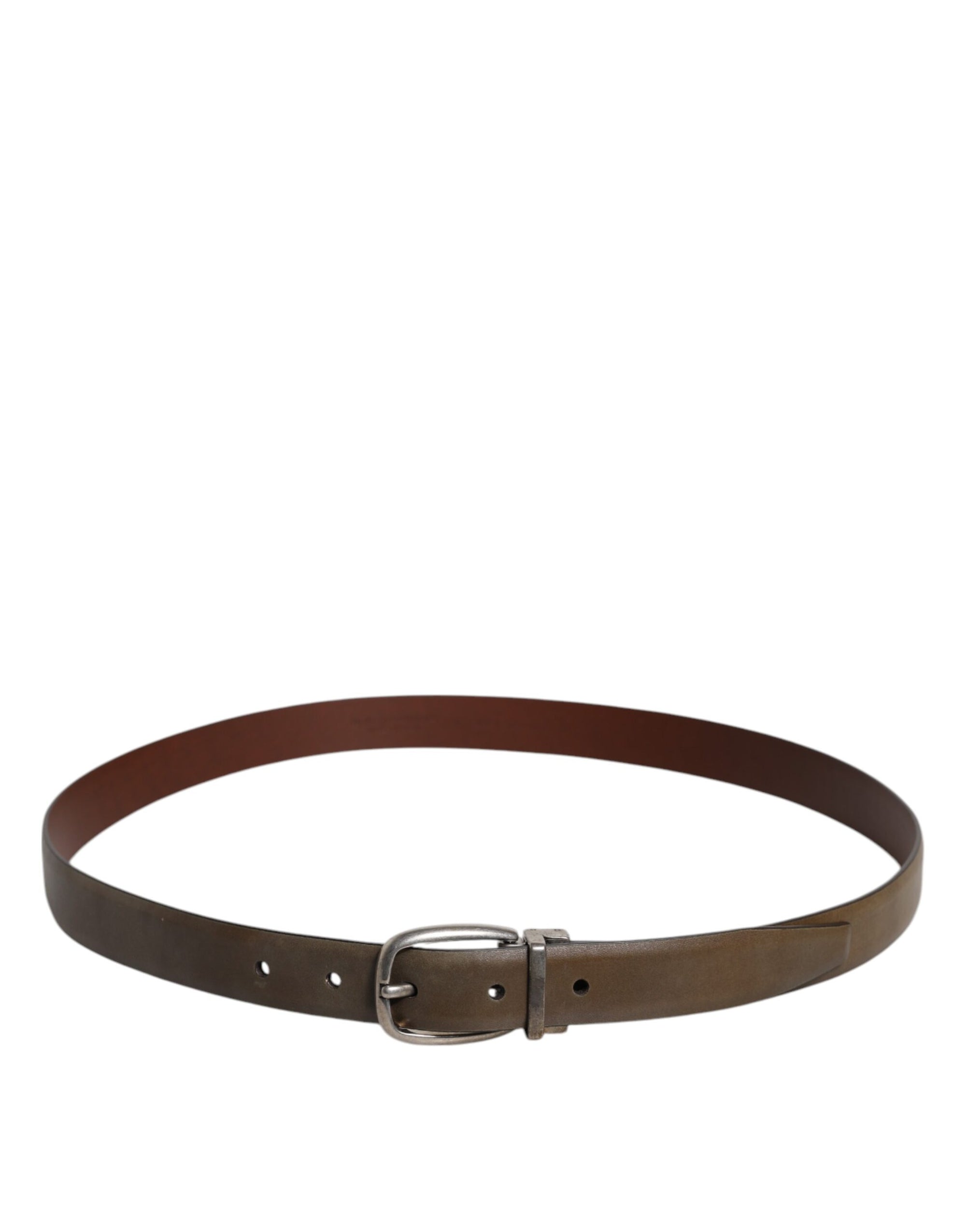 Dolce & Gabbana Brown Leather Classic Metal Logo Buckle Belt