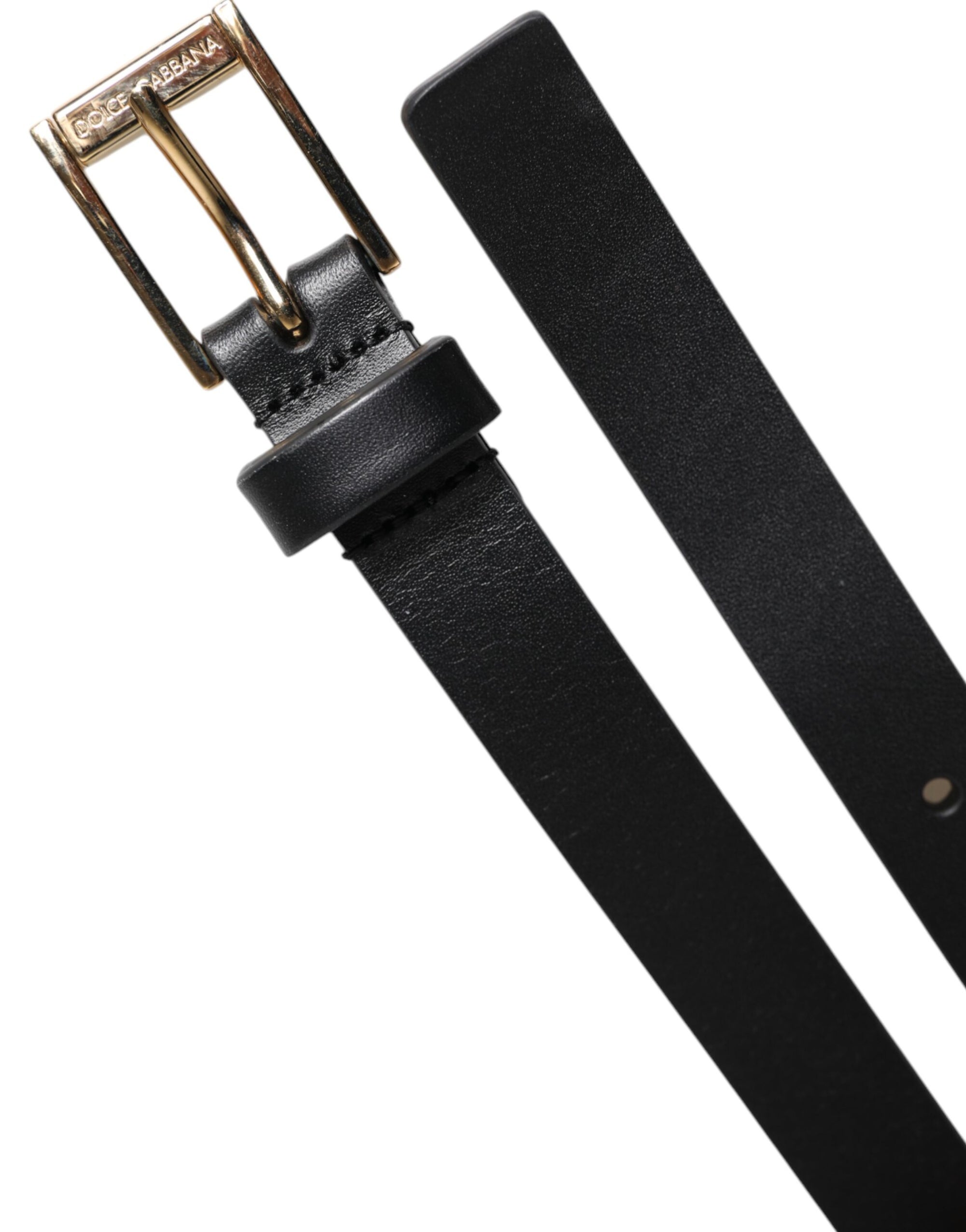 Dolce & Gabbana Black Calfskin Classic Metal Logo Buckle Belt
