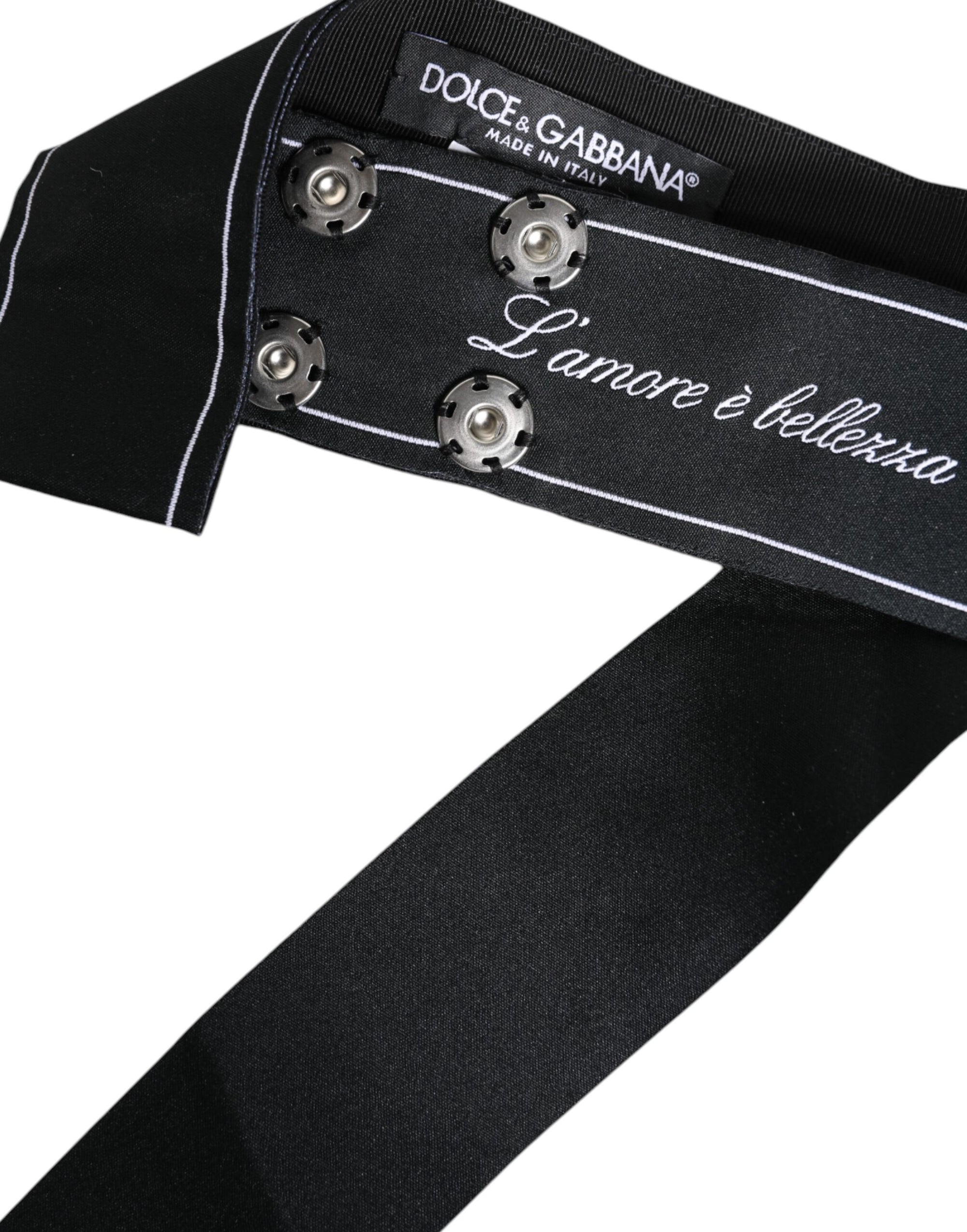 Dolce & Gabbana Black Waist Ribbon Wide Bow Logo Belt