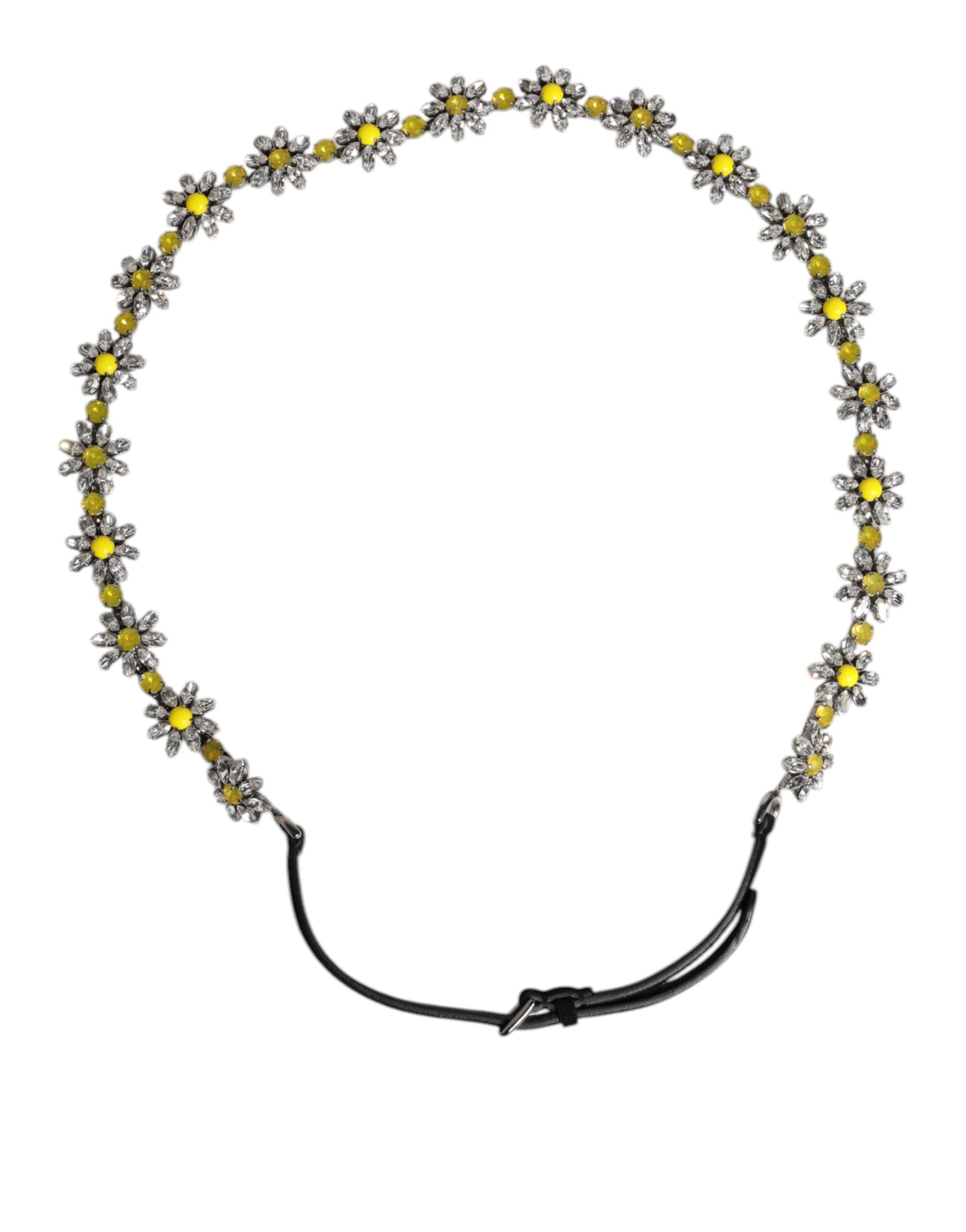 Dolce & Gabbana Black Leather Daisy Crystal Embellish Waist Belt
