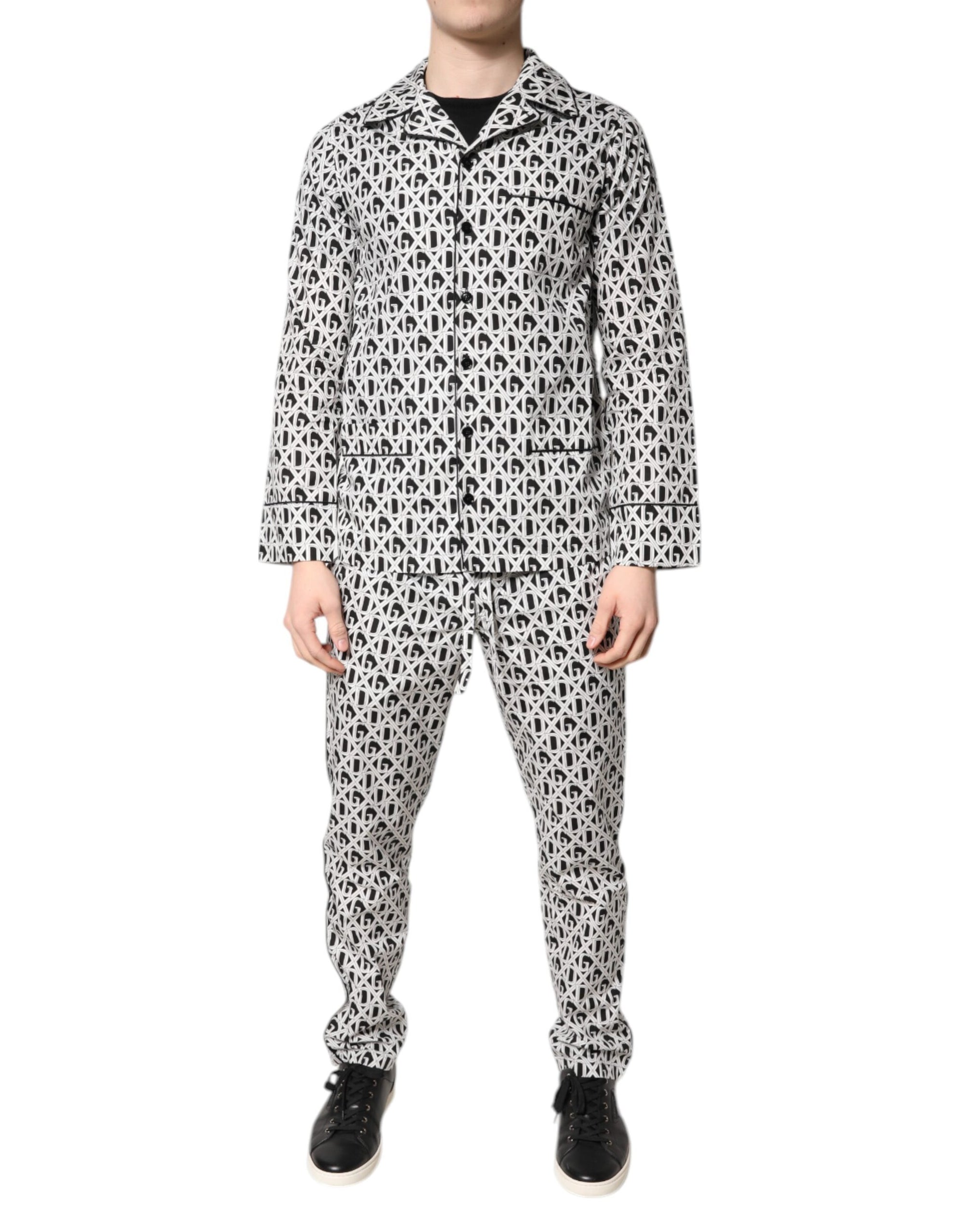 Dolce & Gabbana Black White DG Print Cotton Pajama Set Sleepwear