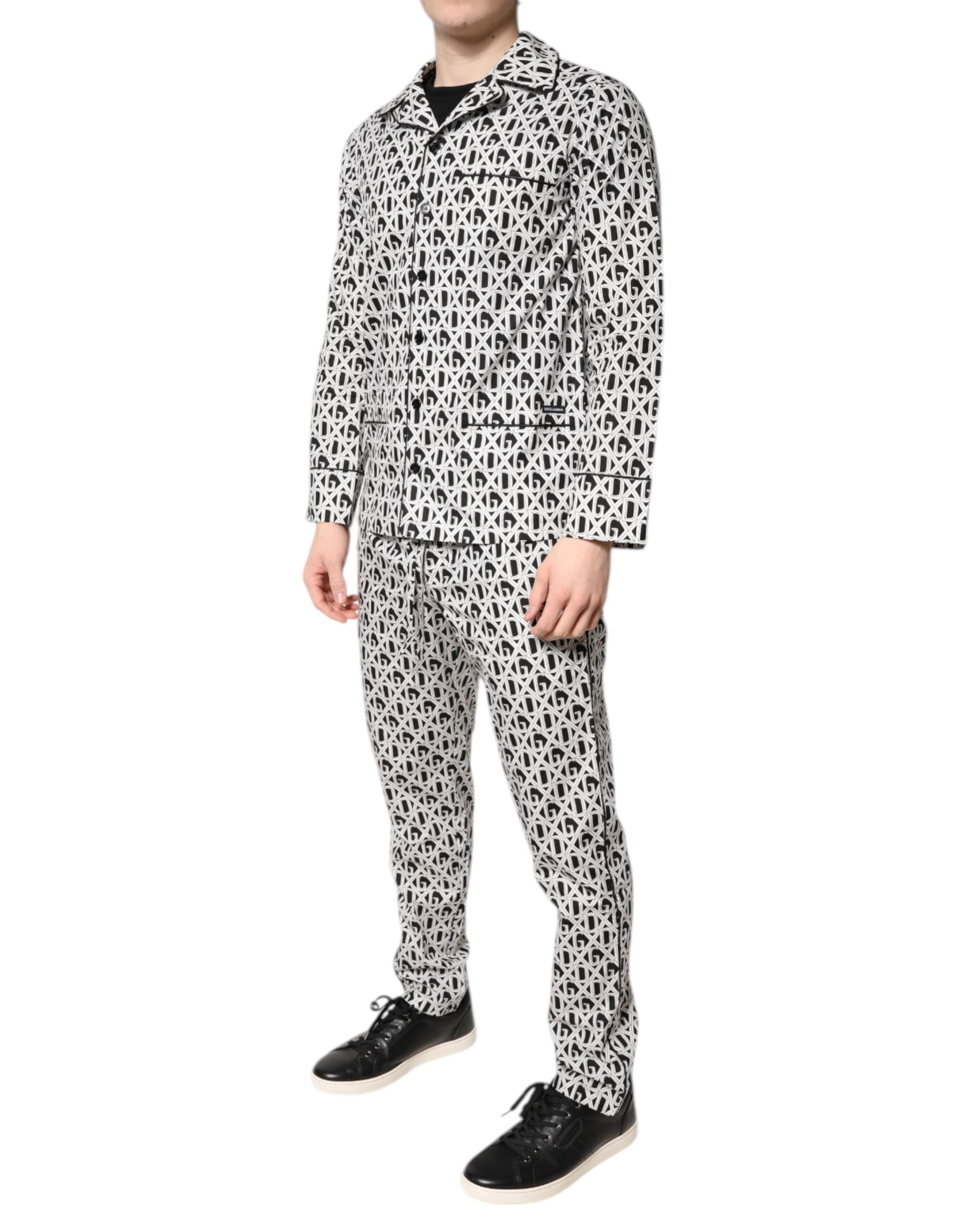 Dolce & Gabbana Black White DG Print Cotton Pajama Set Sleepwear