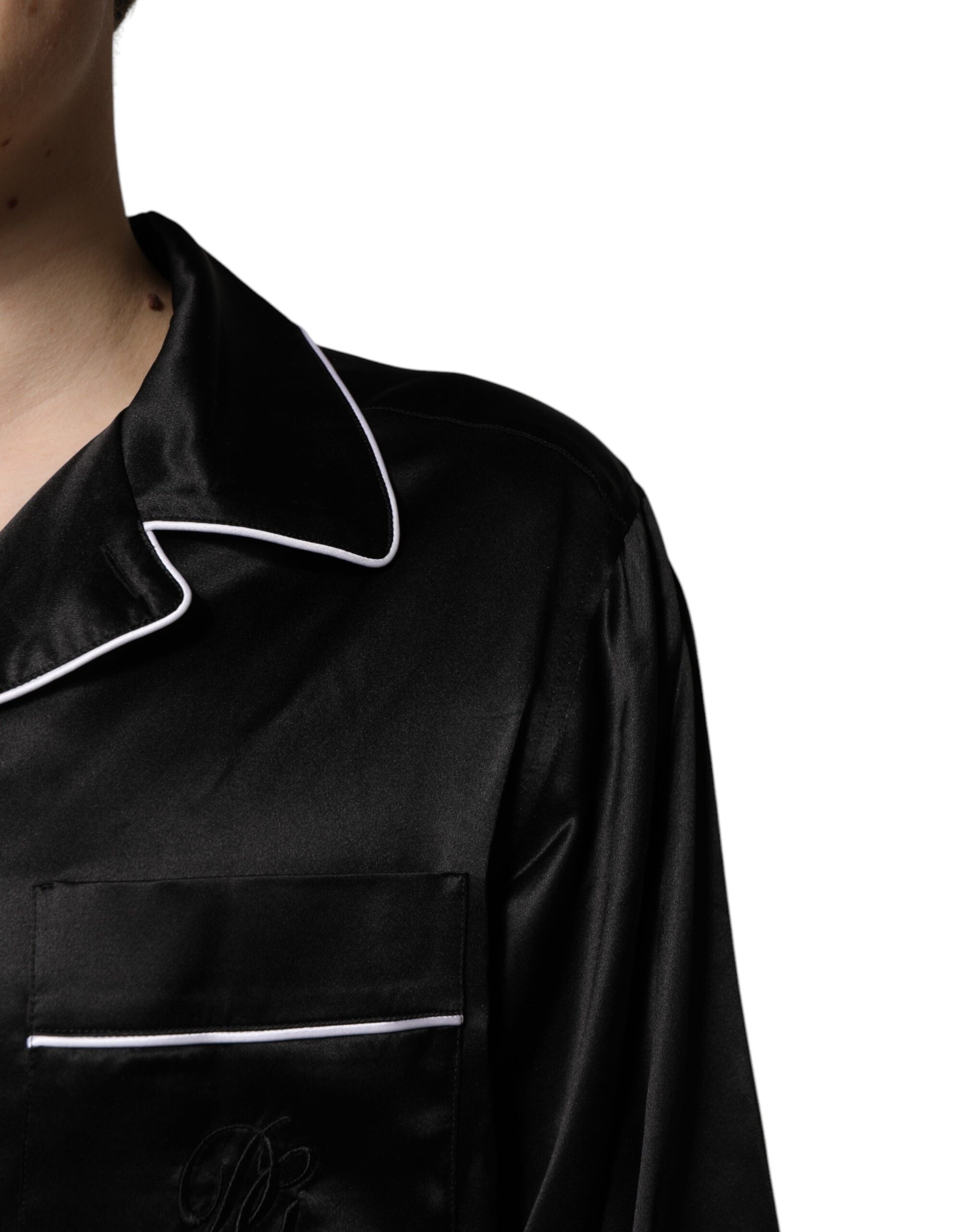 Dolce & Gabbana Black Silk Shirt Pants Pajama Set Sleepwear