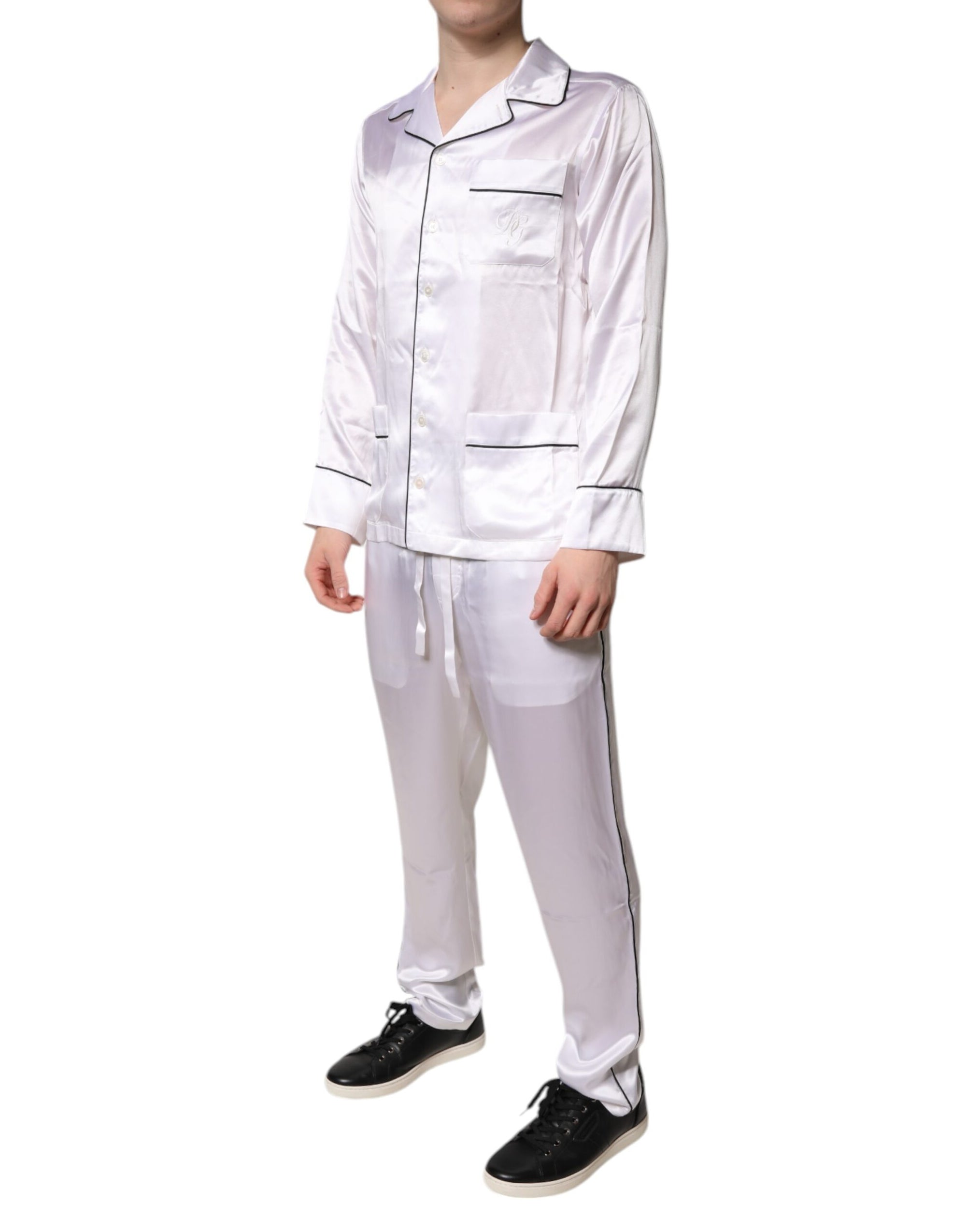 Dolce & Gabbana White Satin Silk Men Pajama Set Sleepwear