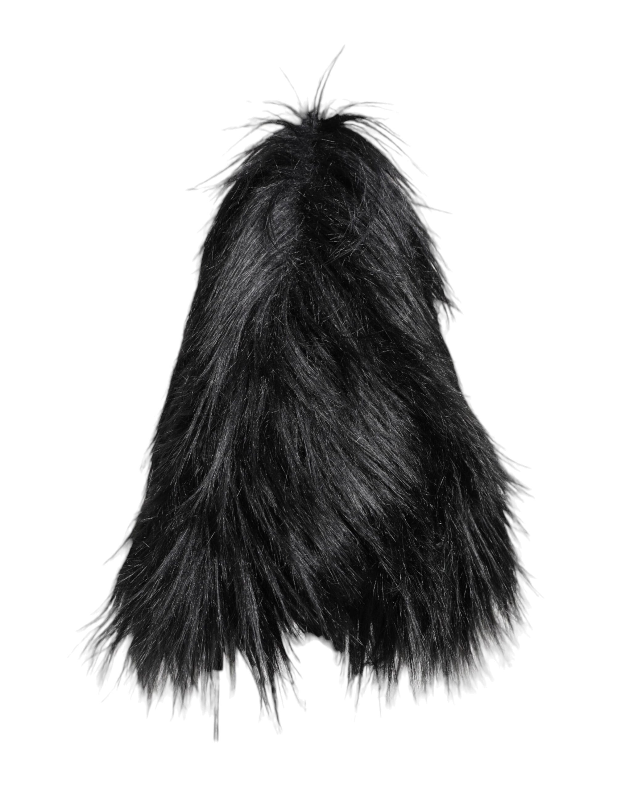 Dolce & Gabbana Black Acrylic Fur Womens Bucket Hat