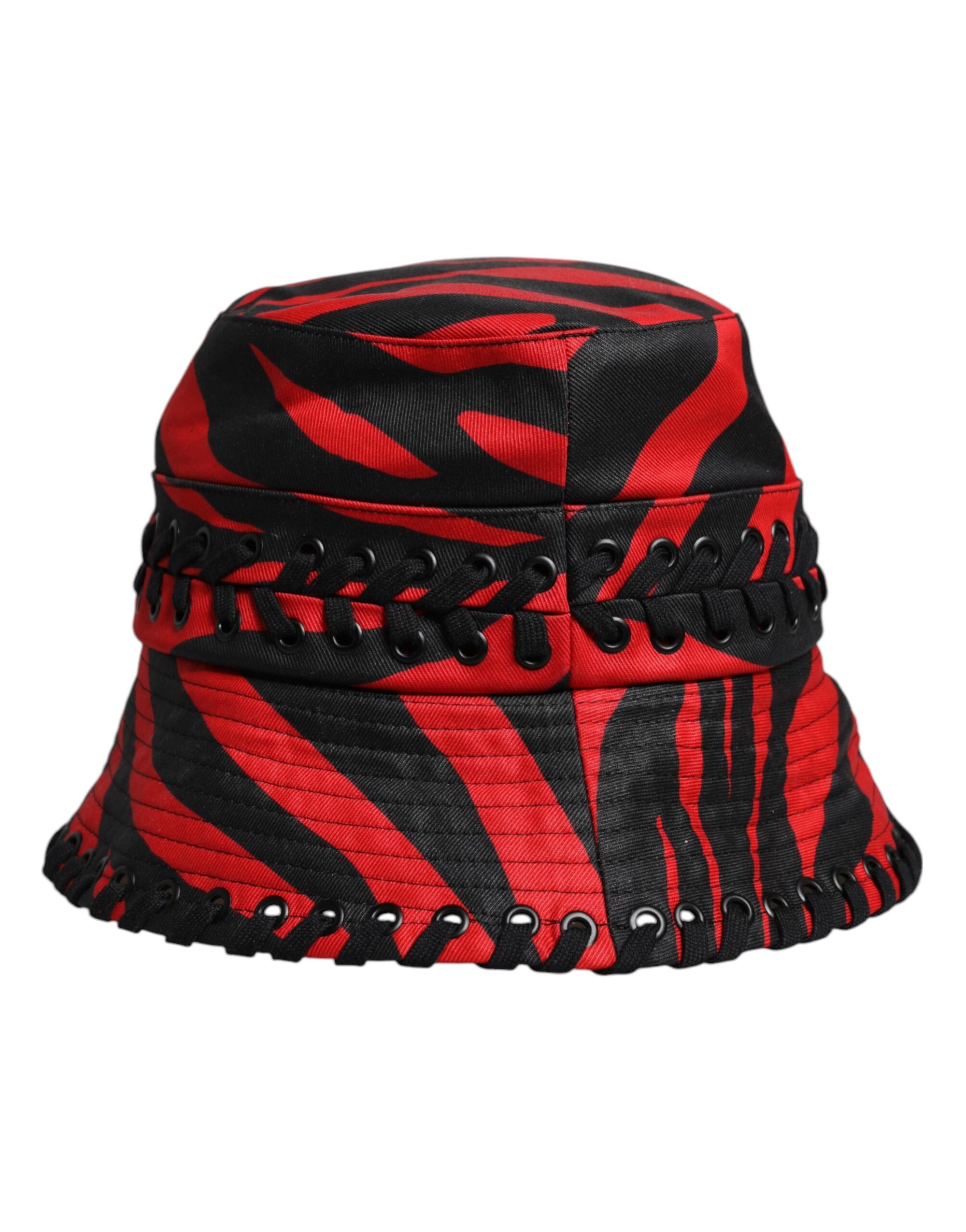Dolce & Gabbana Black Red Stripe Polyester Wide Brim Bucket Hat